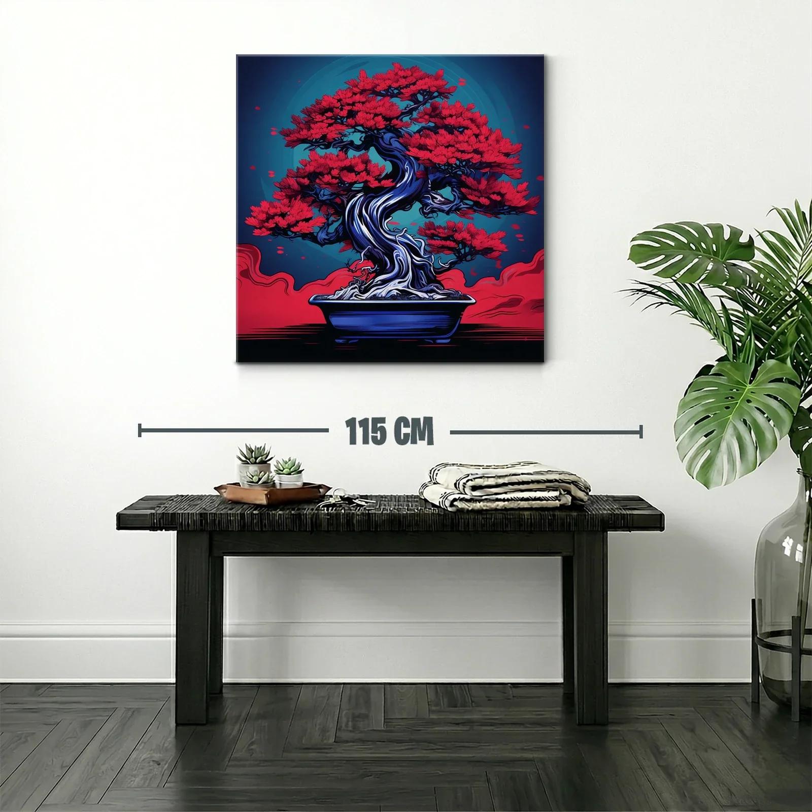 Bonsái rojo vibrante con fondo azul profundo — miniatura 2