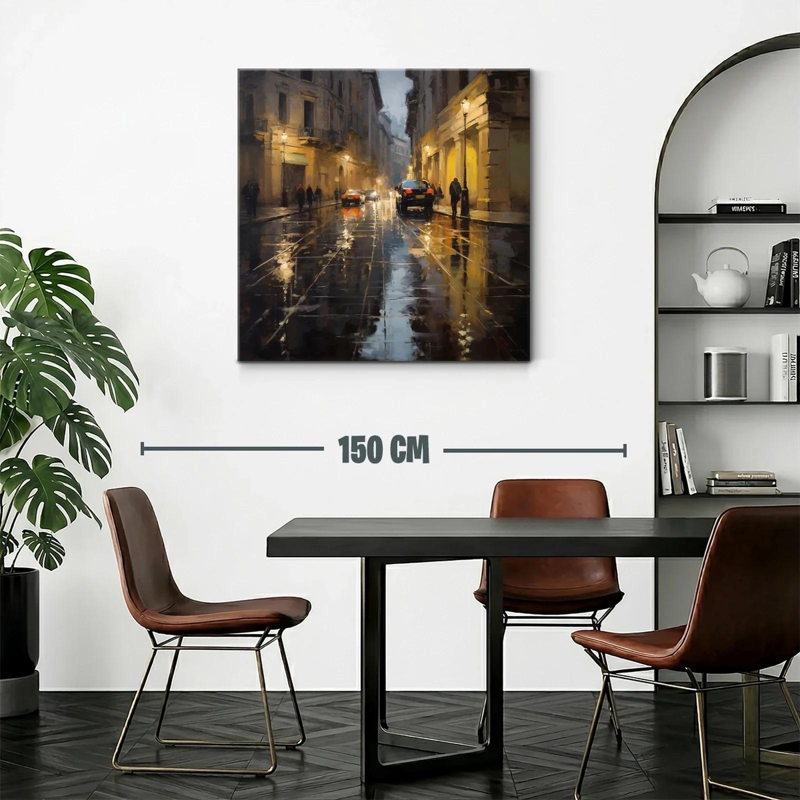 Calle urbana iluminada con reflejos en pavimento mojado — miniatura 2