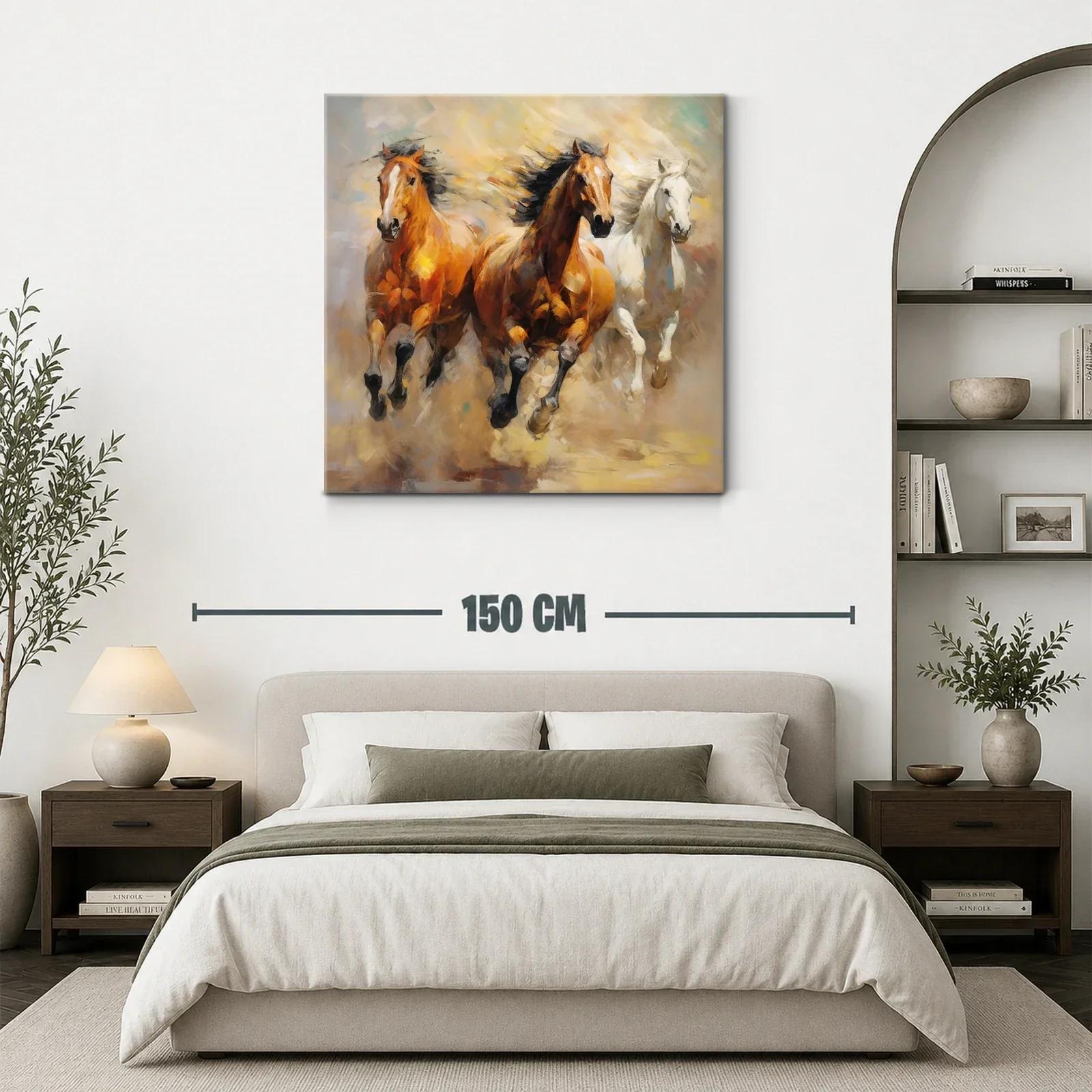 Cuadro de caballos al galope con tonos cálidos y dinámicos — miniatura 3