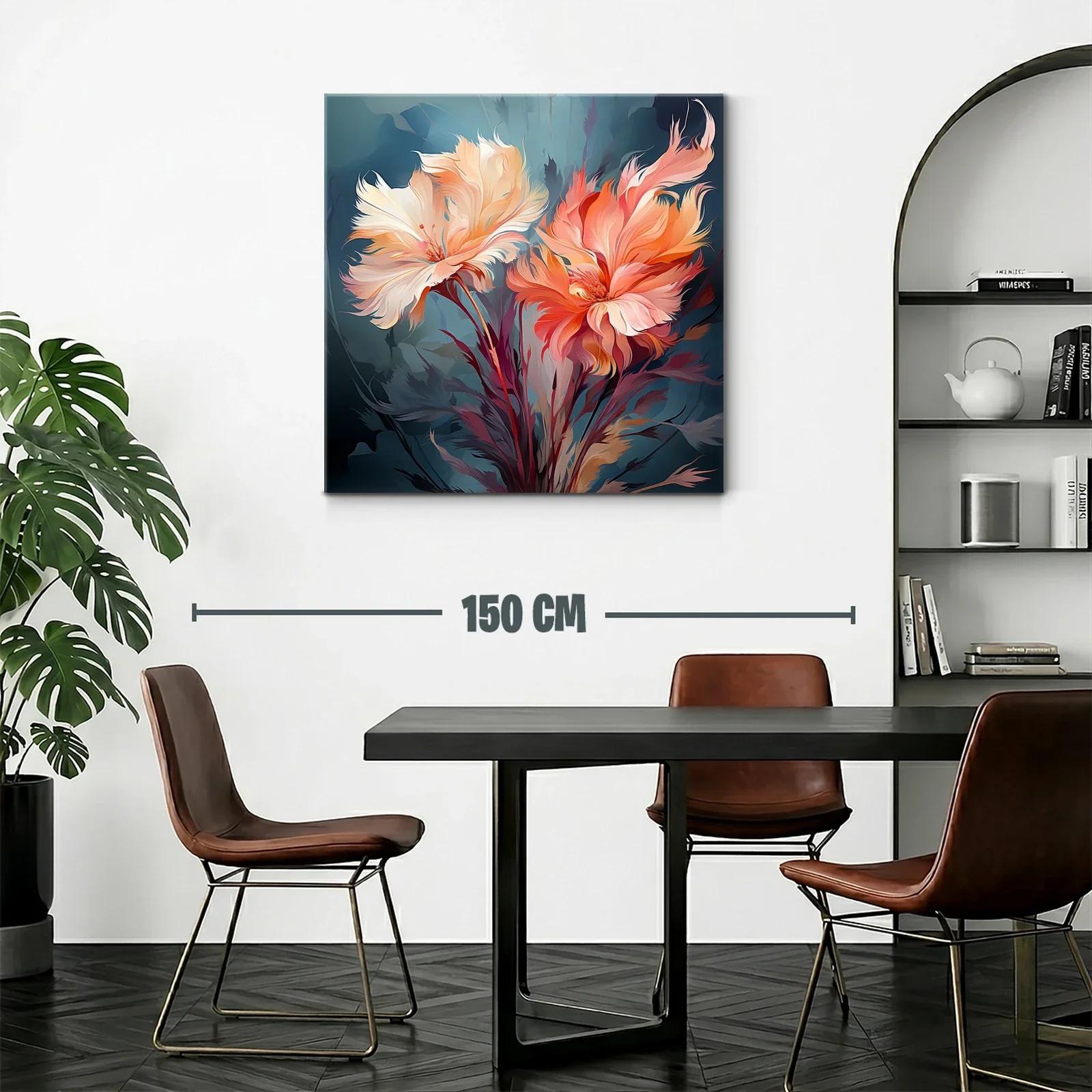 Cuadro floral con tonos cálidos y fondo azul profundo — miniatura 2