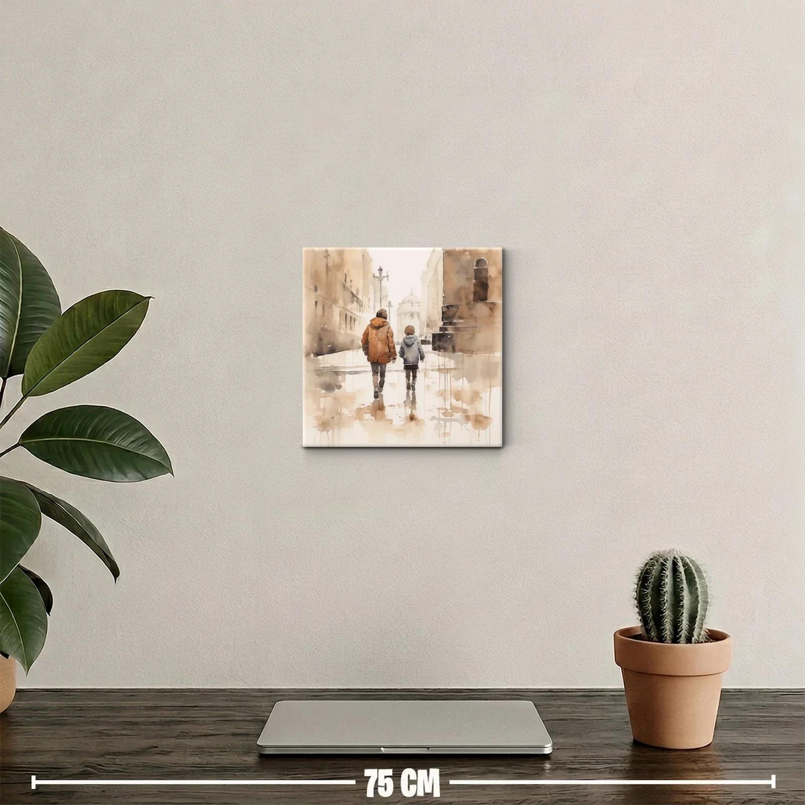 Paseo urbano de dos figuras en acuarela cálida — miniatura 2