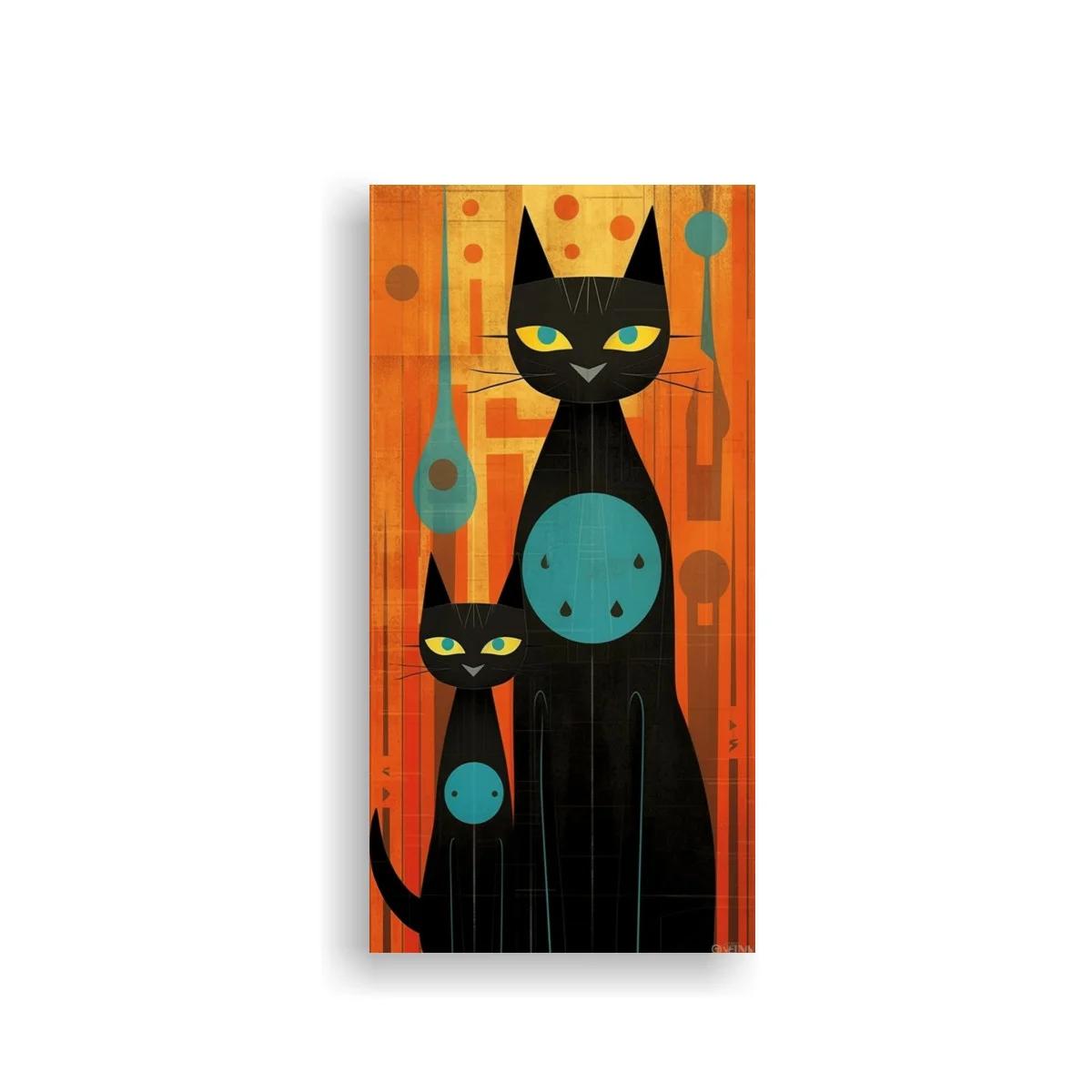 Cuadro gato negro y gatito sobre fondo naranja — imagen principal
