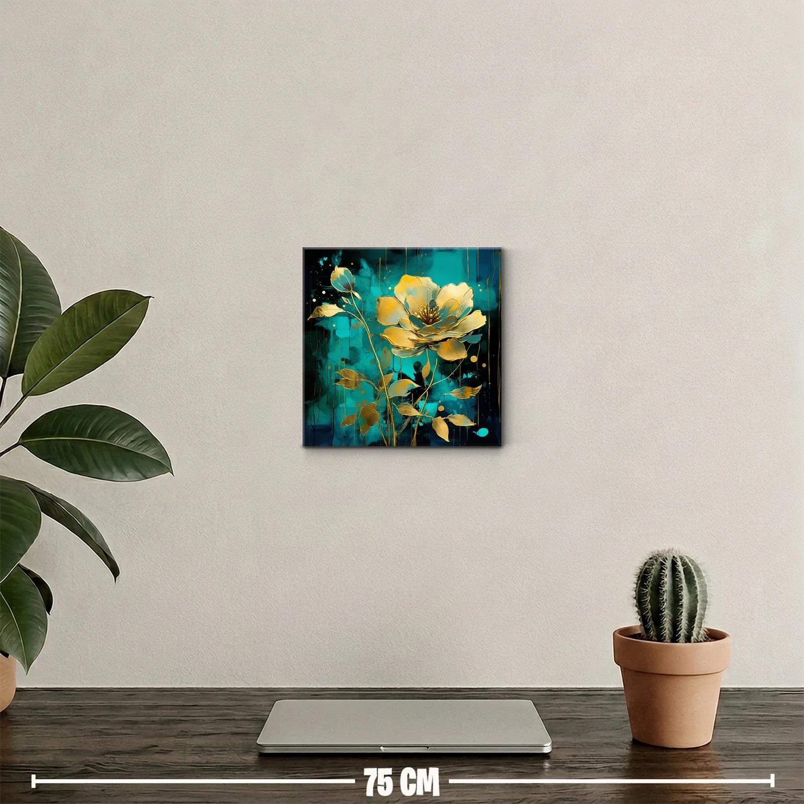 Flor dorada elegante sobre fondo azul turquesa vibrante — miniatura 2