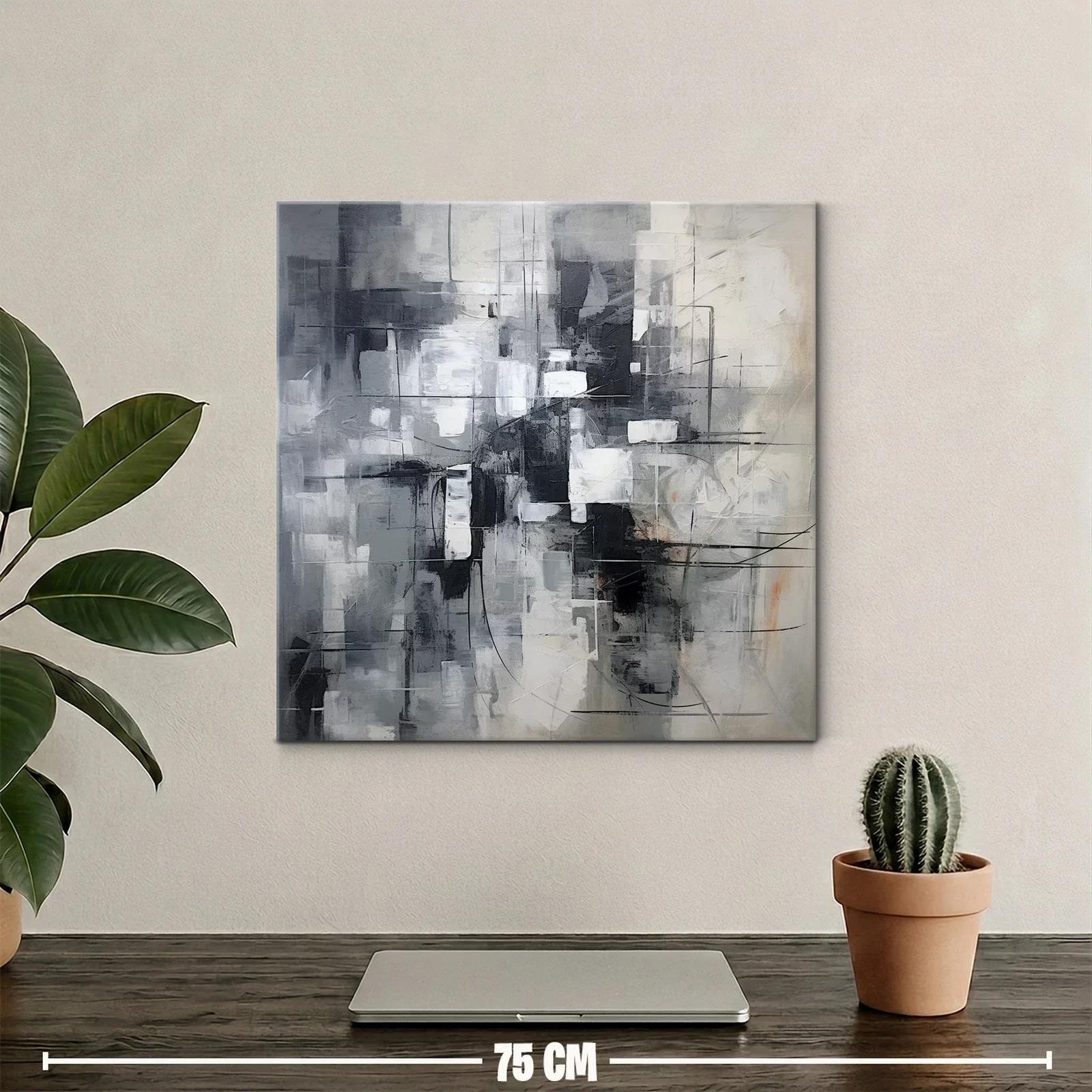 Cuadro abstracto en tonos grises con dinámicas líneas negras — miniatura 2