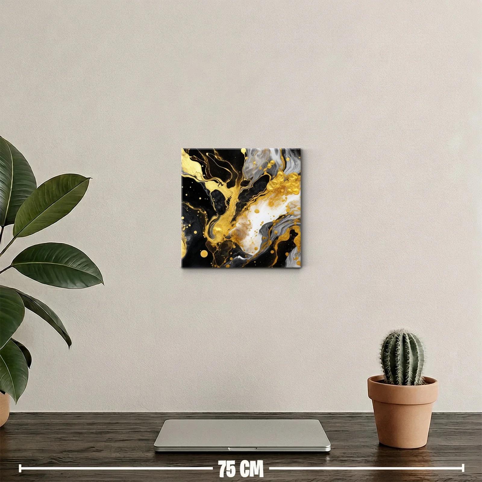 Cuadro abstracto con explosión en tonos dorados y negros — miniatura 2