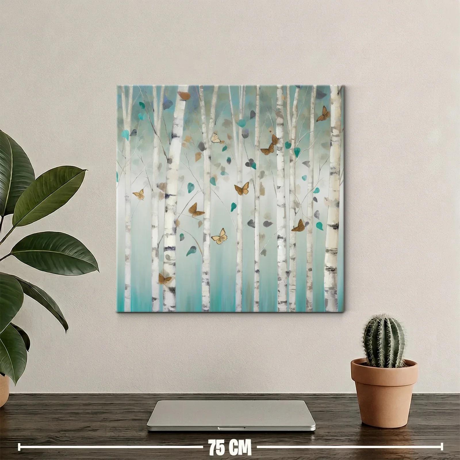 Bosque de abedules con mariposas en tonos suaves y serenos — miniatura 2