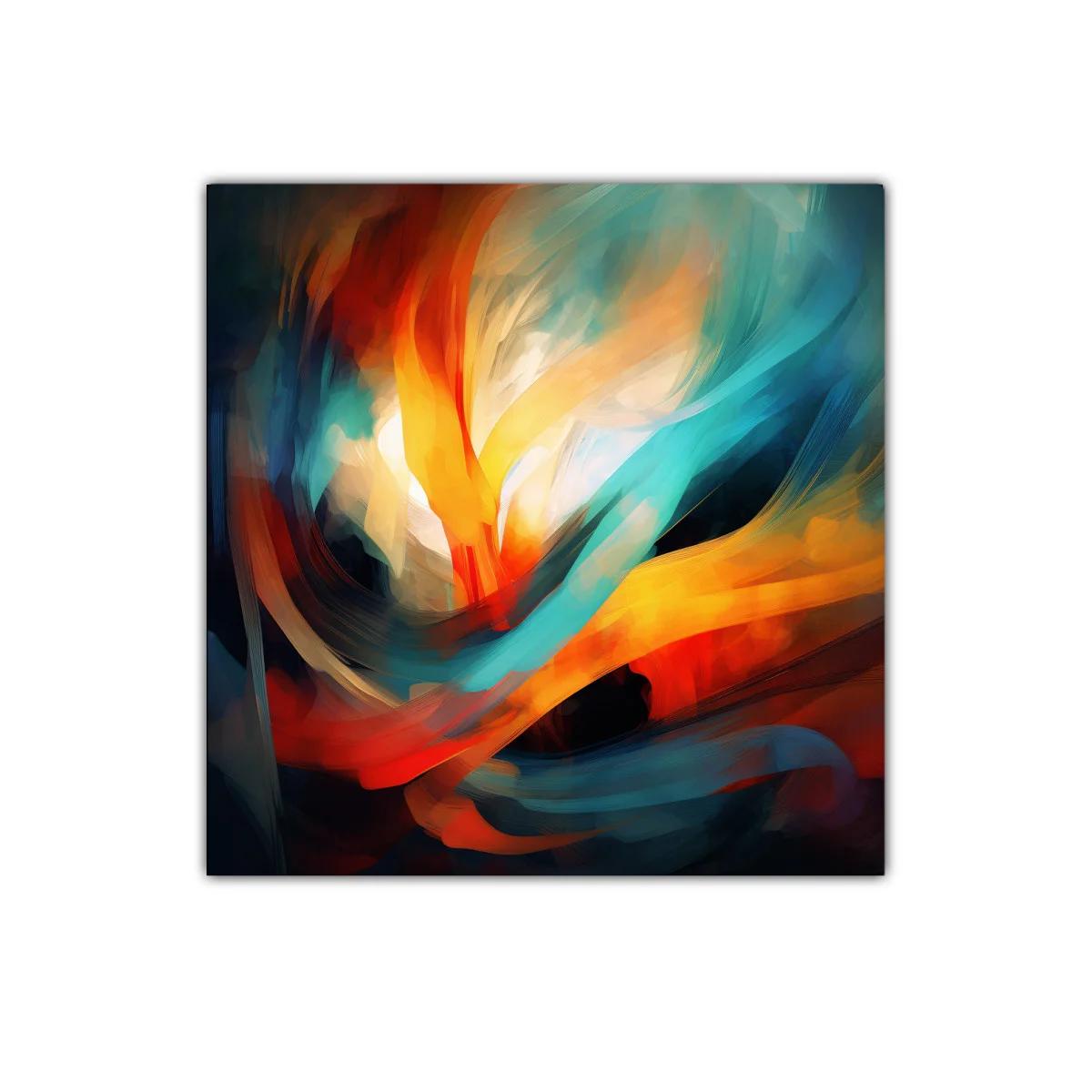Cuadro abstracto con vibrantes tonos cálidos y fríos en movimiento — miniatura 1