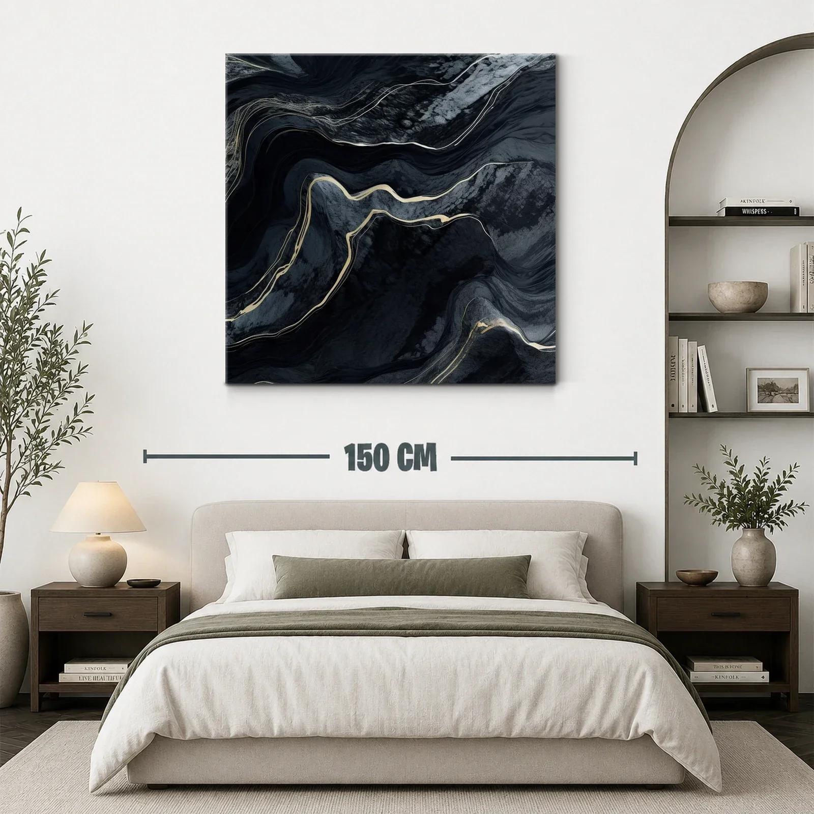 Cuadro abstracto en tonos oscuros con detalles dorados — miniatura 3