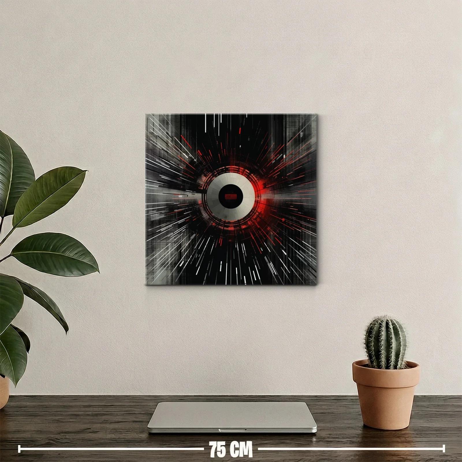 Cuadro geométrico con explosión de líneas rojas y negras — miniatura 2