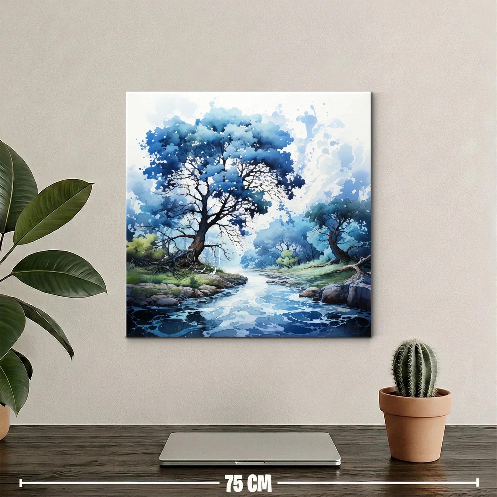 Paisaje sereno con árboles azules junto a río calmado — miniatura 2