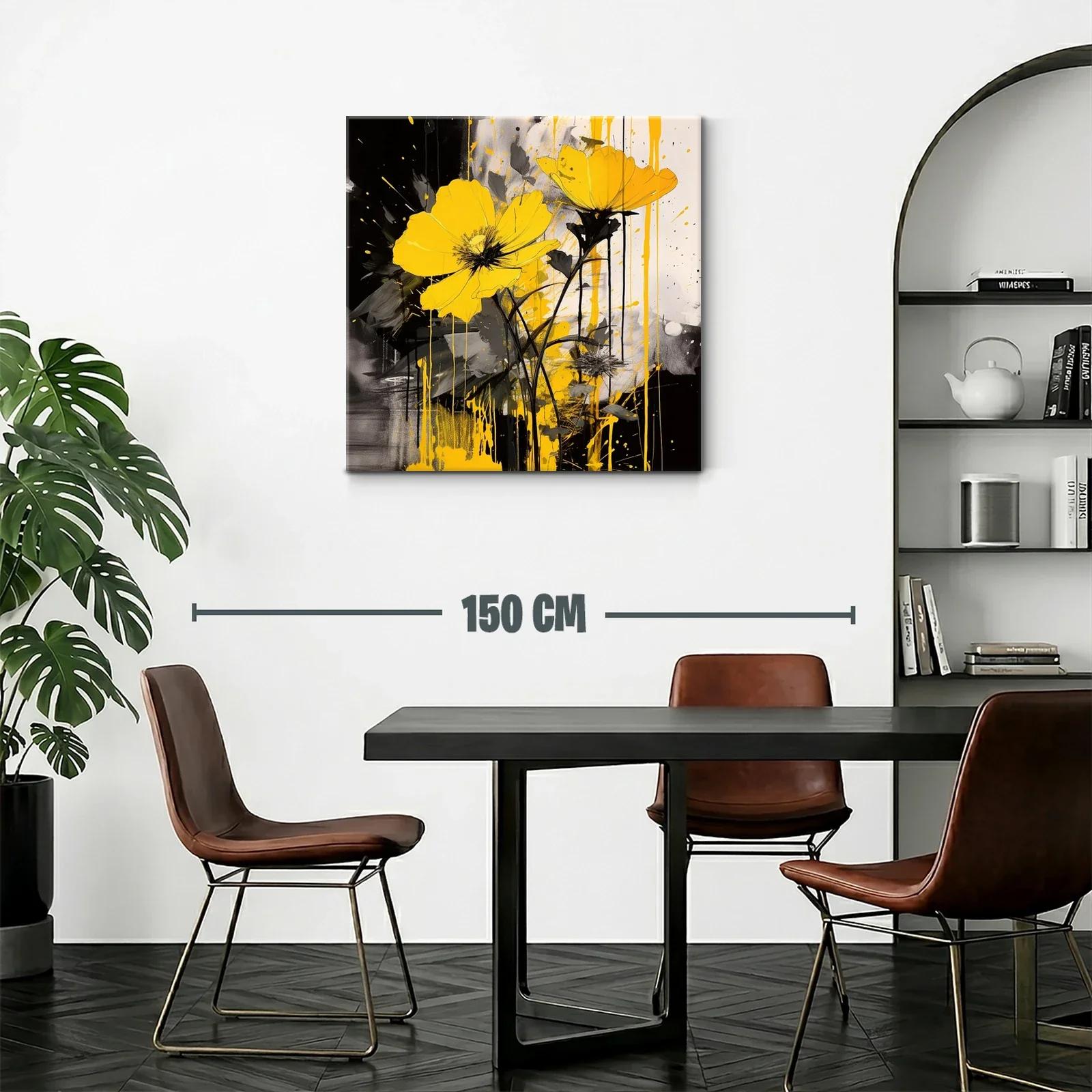 Vibrante cuadro floral con tonos amarillos y contraste negro — miniatura 2