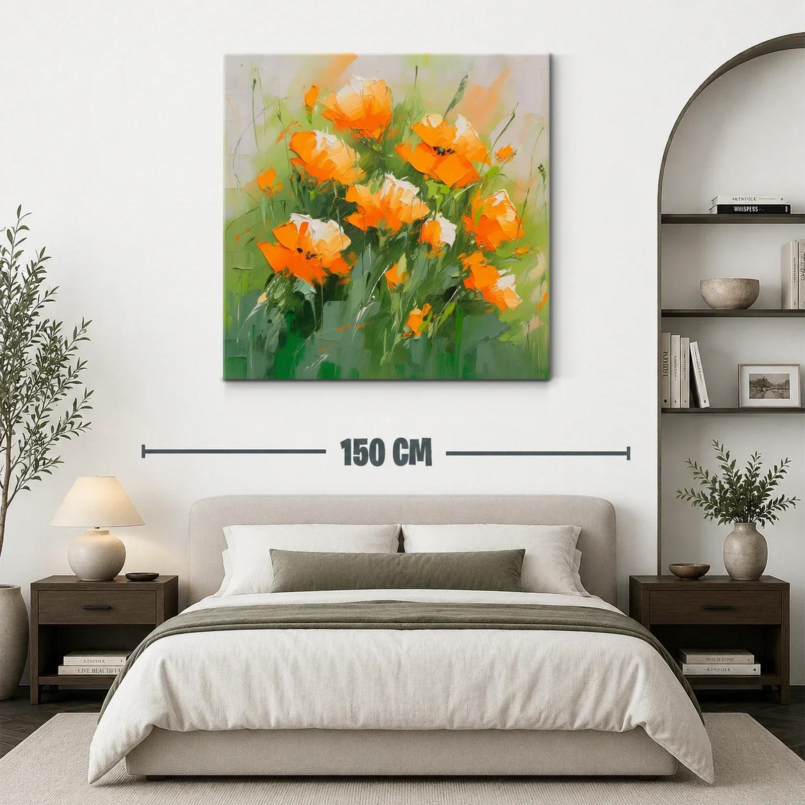 Cuadro con flores anaranjadas vibrantes y verde fresco — miniatura 3