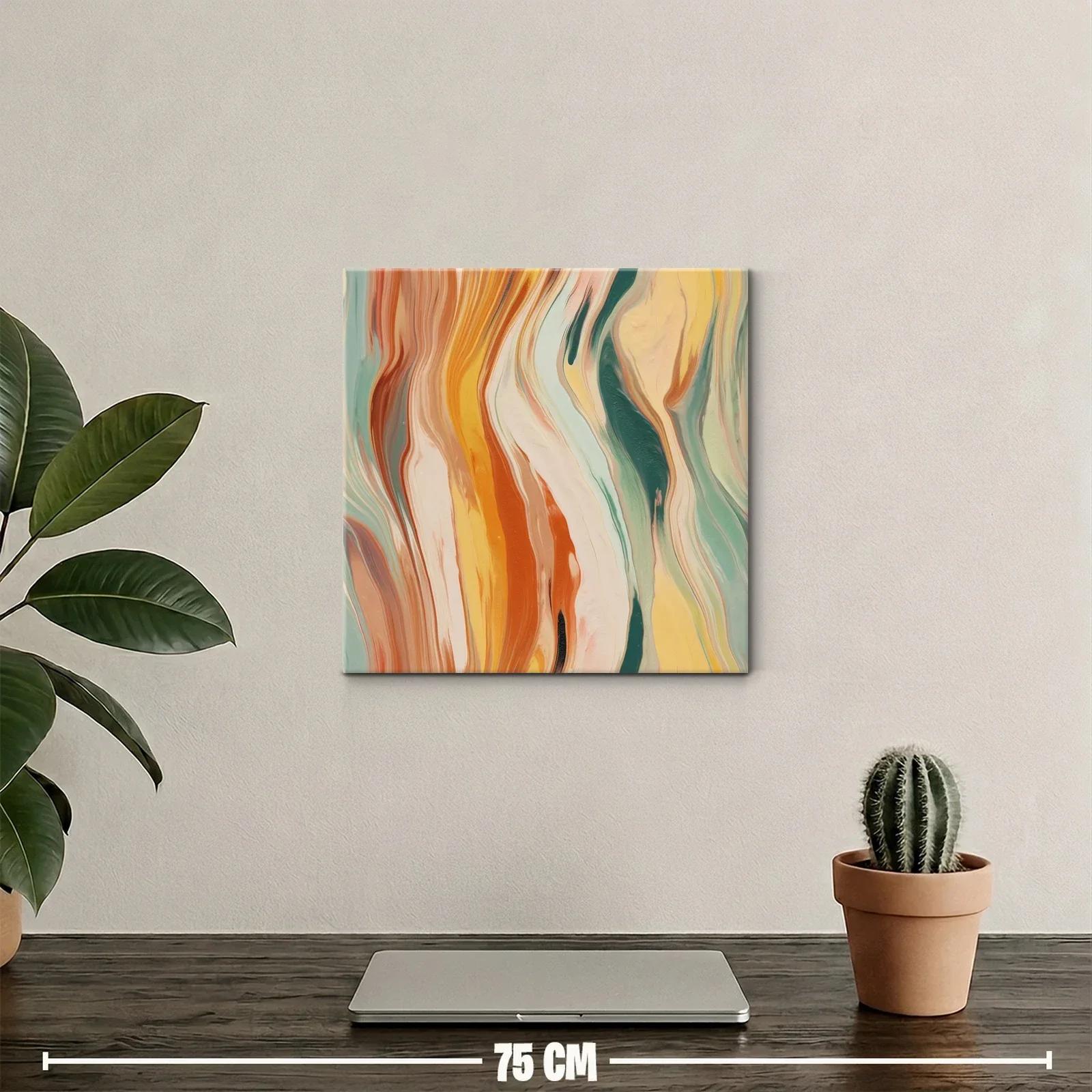 Cuadro abstracto con tonos cálidos y fríos fluidos — miniatura 2