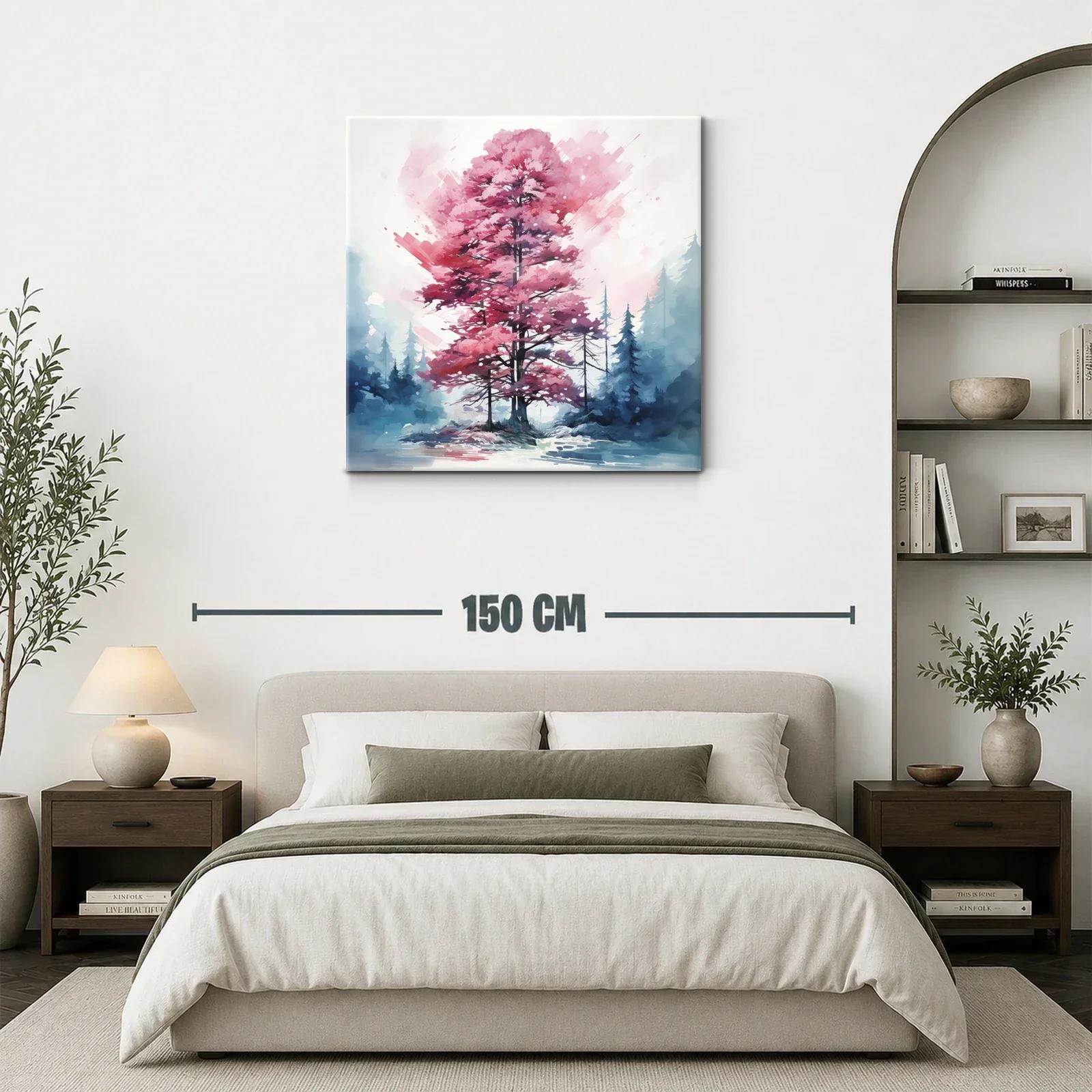 Árbol rosa en paisaje nevado con toque abstracto — miniatura 3
