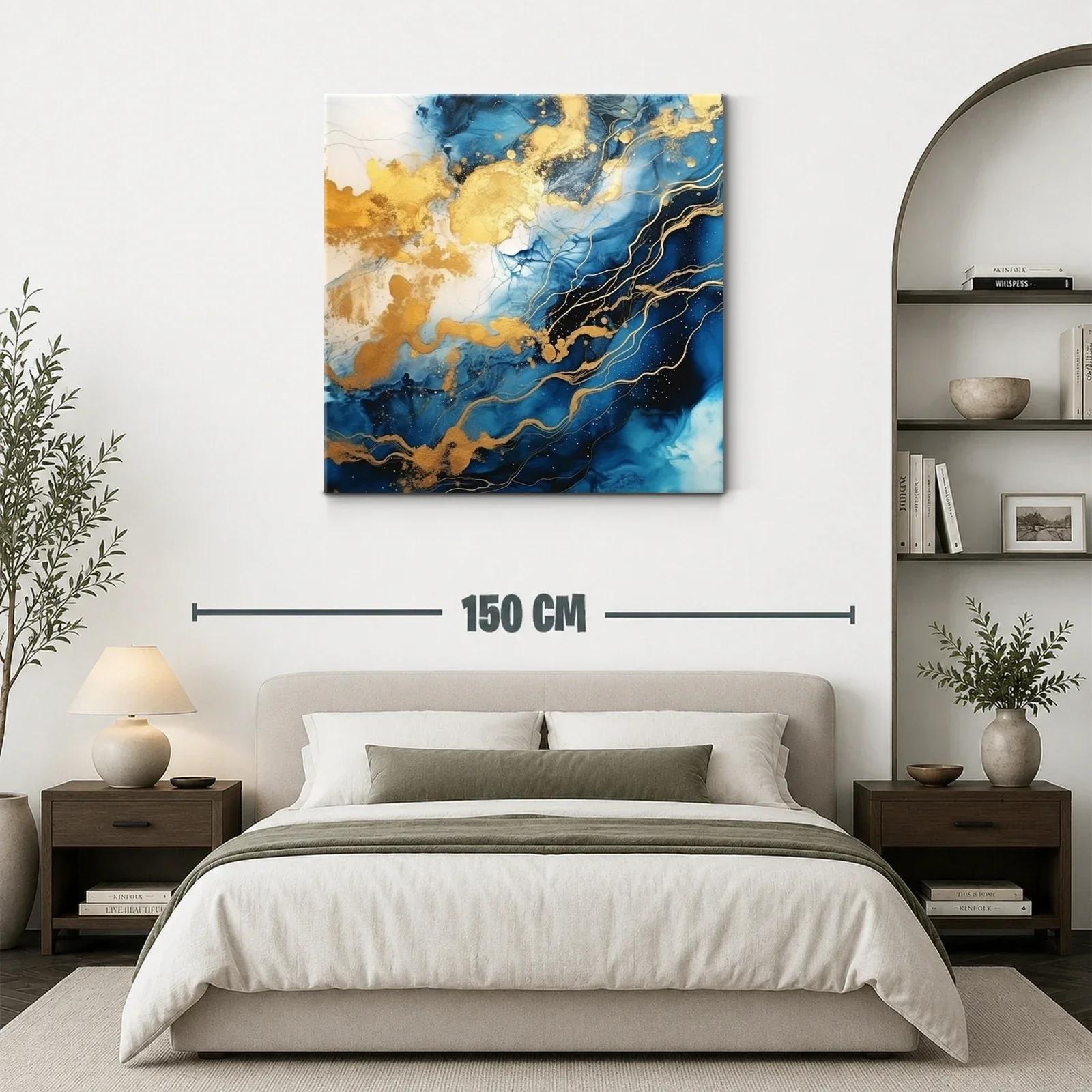 Cuadro abstracto con vibrantes tonos azules y dorados — miniatura 3