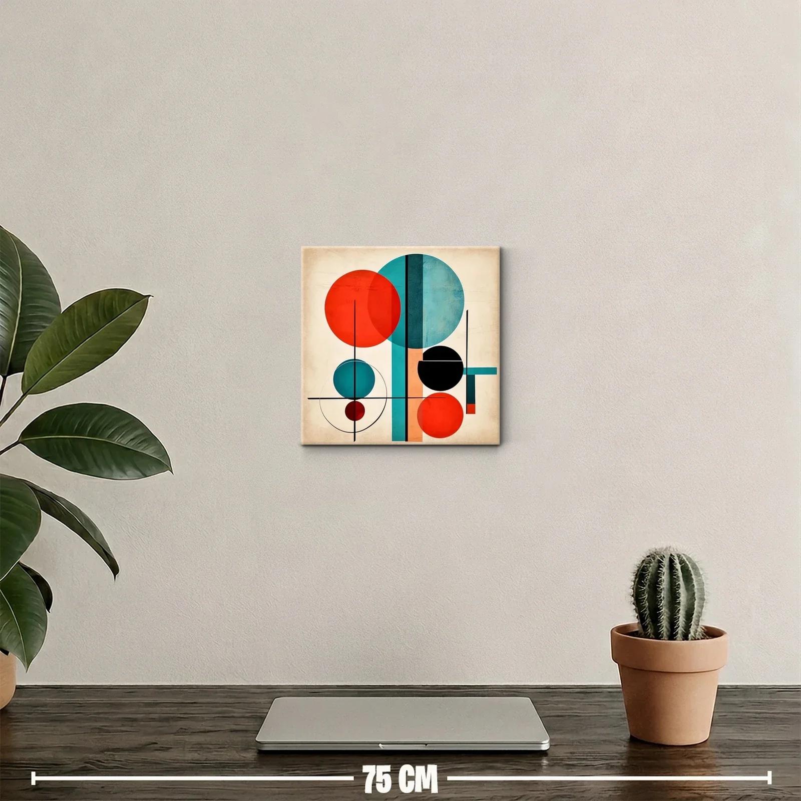 Cuadro abstracto con círculos en tonos rojo y azul vibrante — miniatura 2