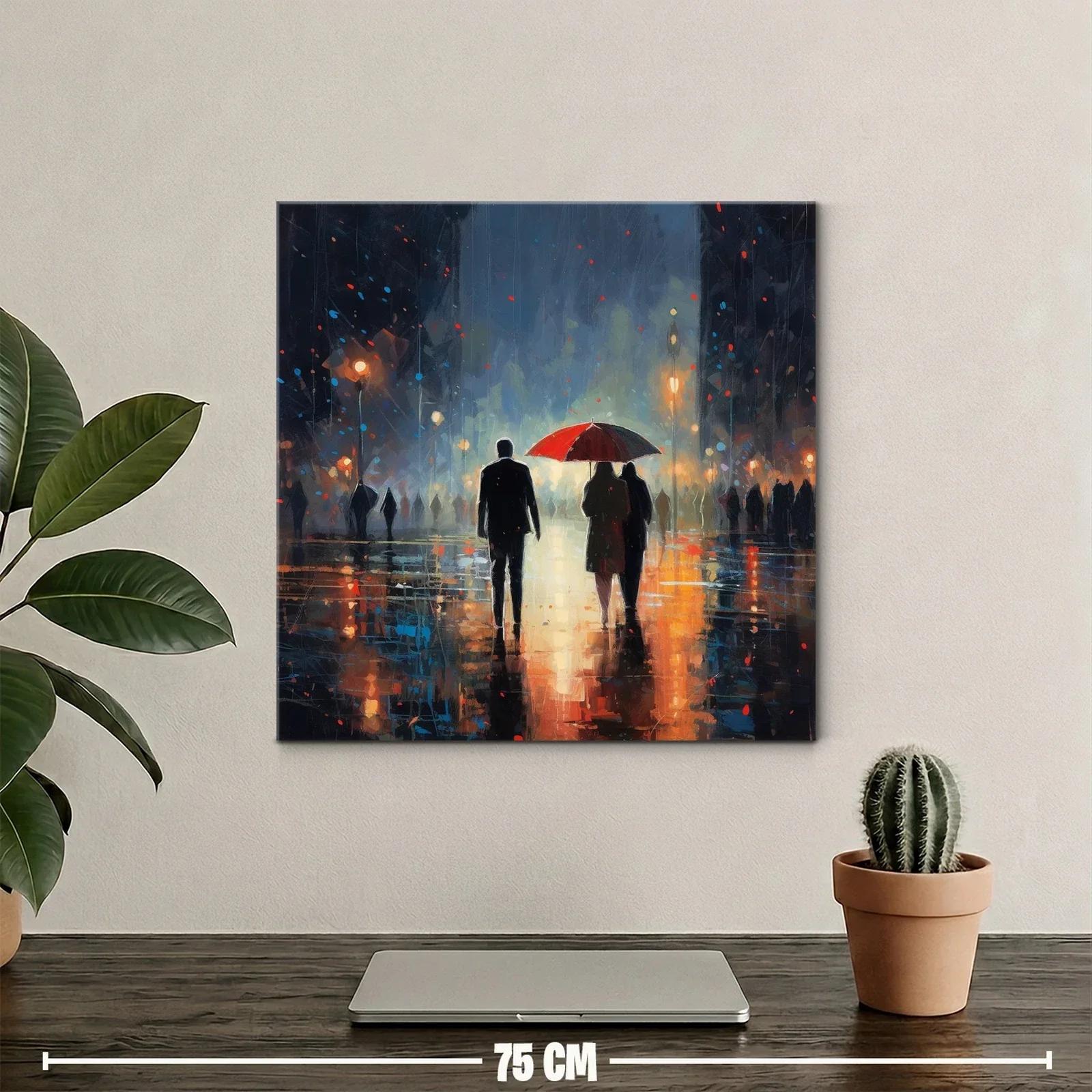 Escena romántica nocturna con paraguas rojo — miniatura 2
