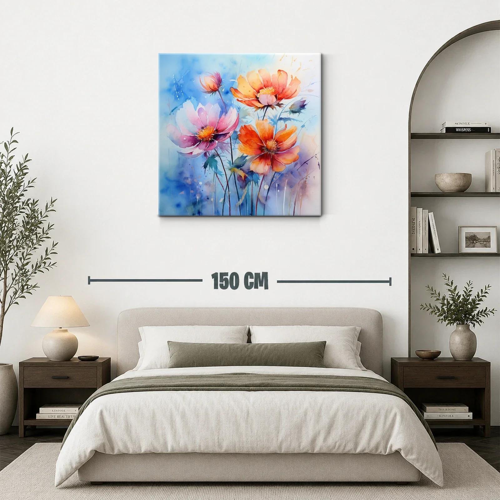 Vibrantes flores silvestres con tonos cálidos y fondo azul — miniatura 3