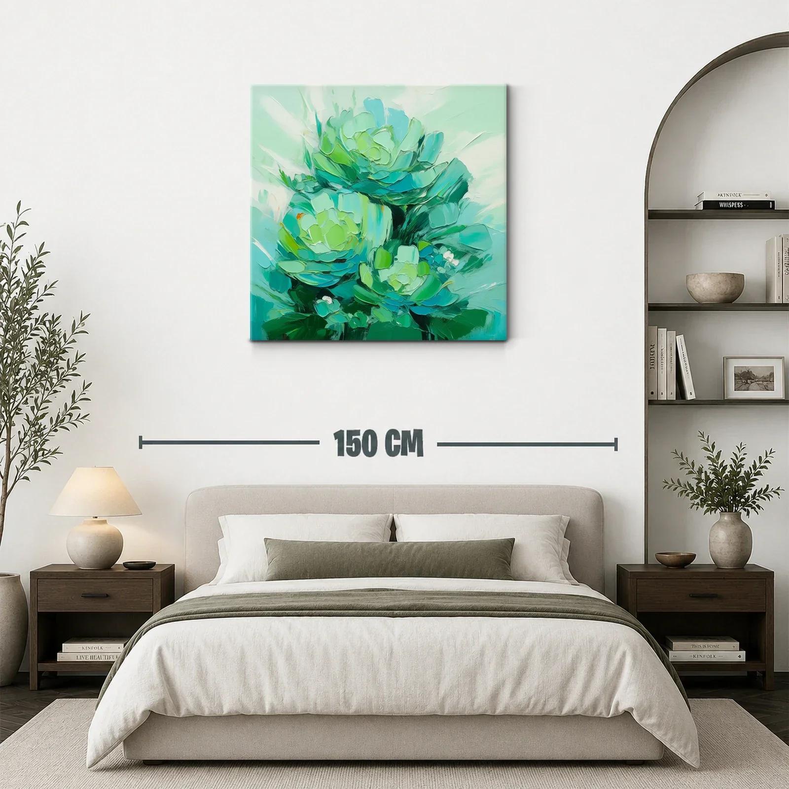 Cuadro abstracto con flores en tonos verdes y azules — miniatura 3