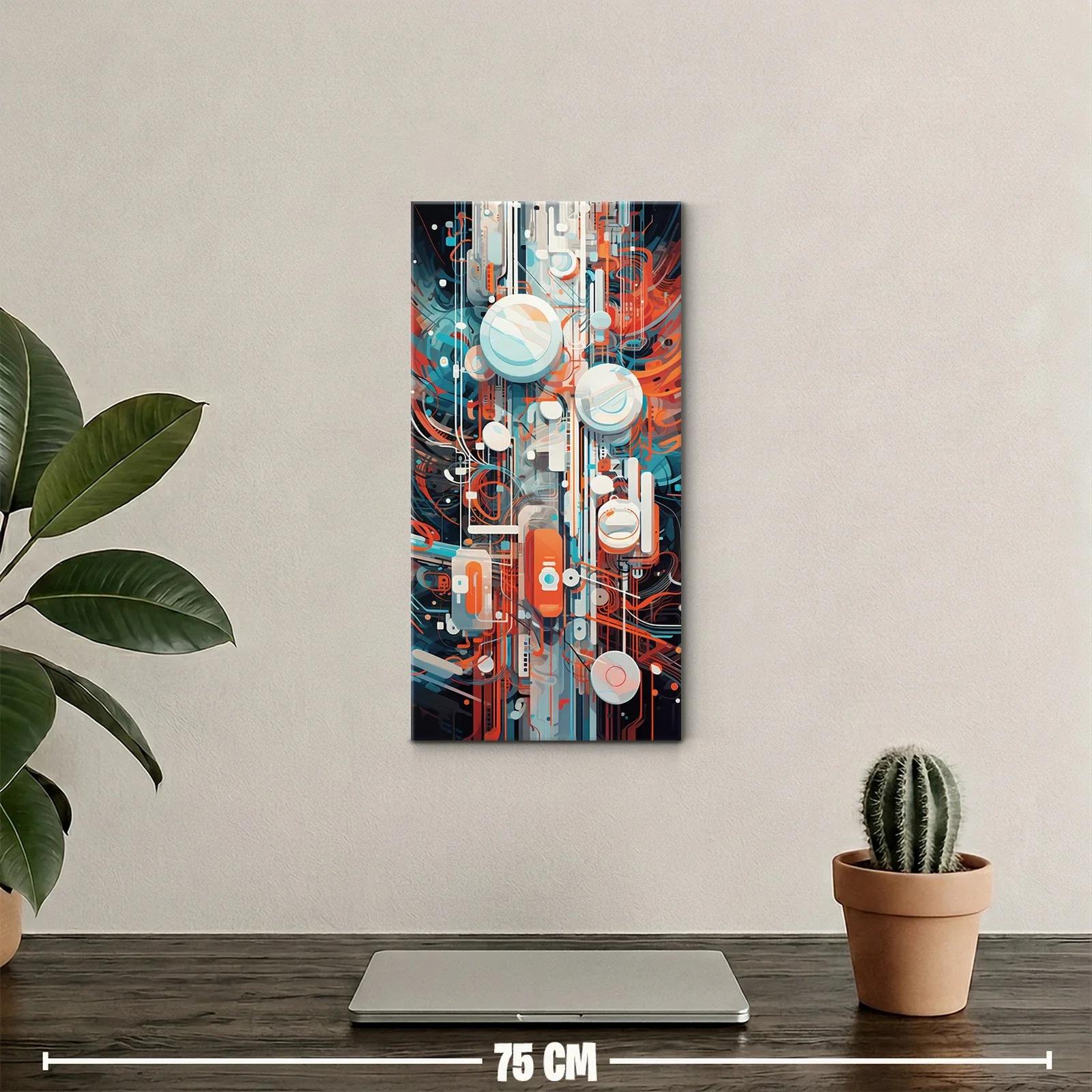 Cuadro abstracto geométrico con cápsulas y trazos turquesa — miniatura 2