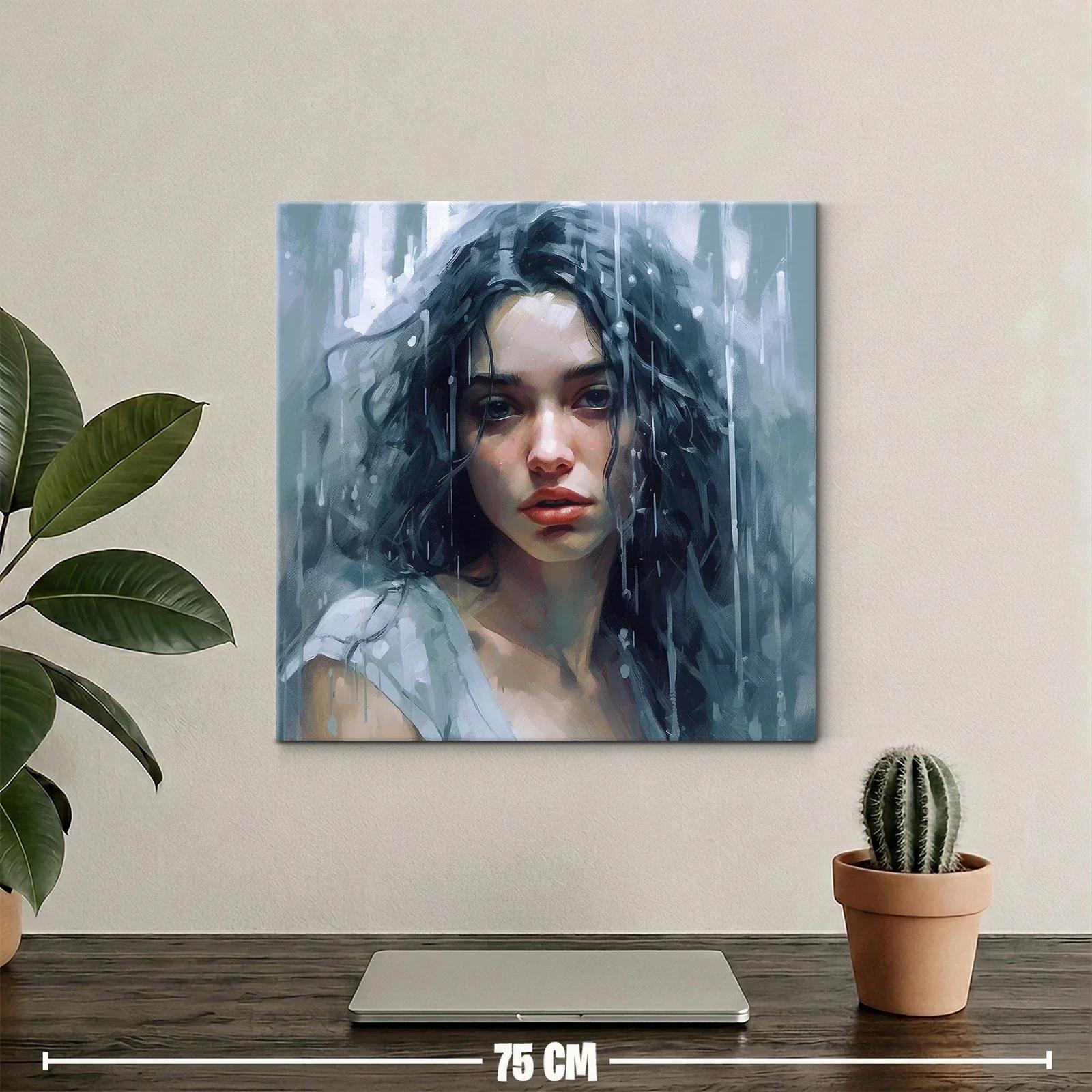 Retrato femenino con melancolía en tonos fríos y lluvia — miniatura 2
