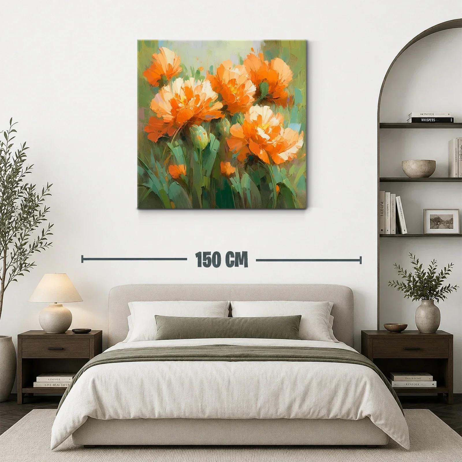 Flores vibrantes en tonos cálidos sobre fondo verde — miniatura 3