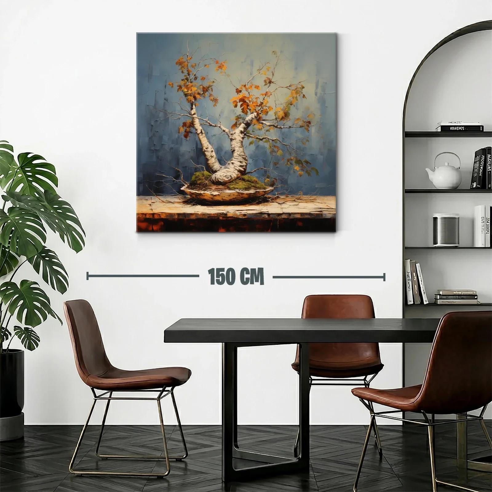 Árbol de otoño en maceta con tonos cálidos y fondo azul — miniatura 2