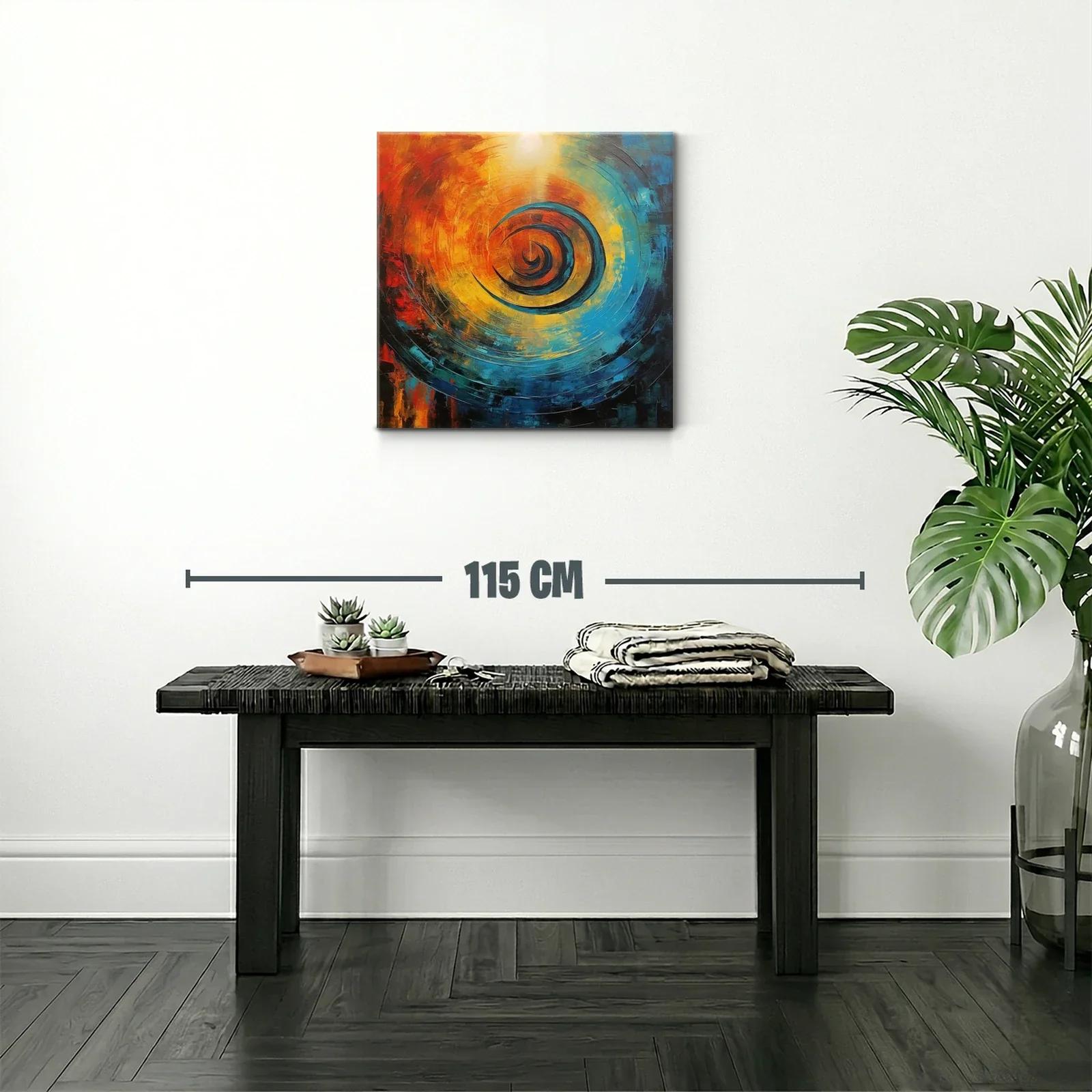 Cuadro abstracto espiral en tonos cálidos y fríos — miniatura 2