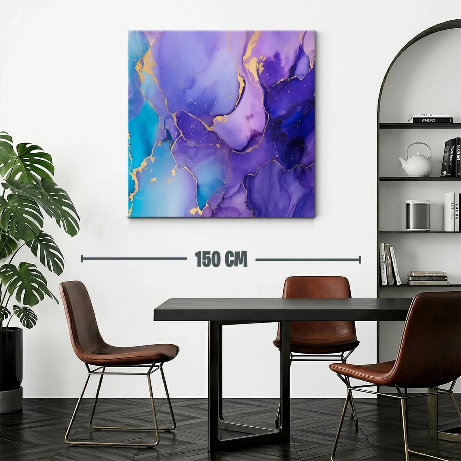 Cuadro abstracto con tonos violetas y detalles dorados vibrantes — miniatura 2