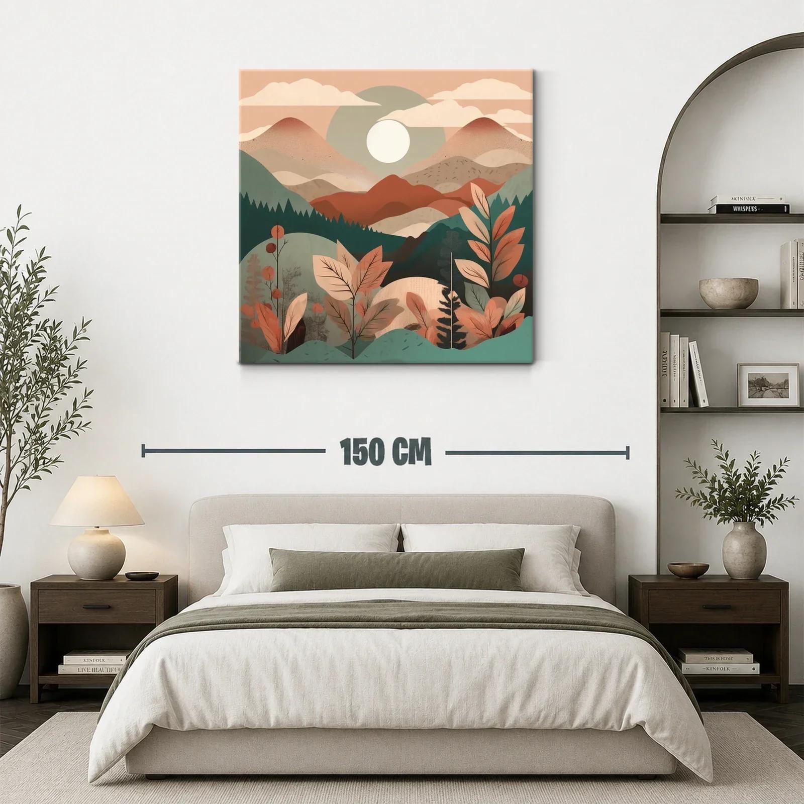 Paisaje sereno con montañas y hojas en tonos otoñales — miniatura 3
