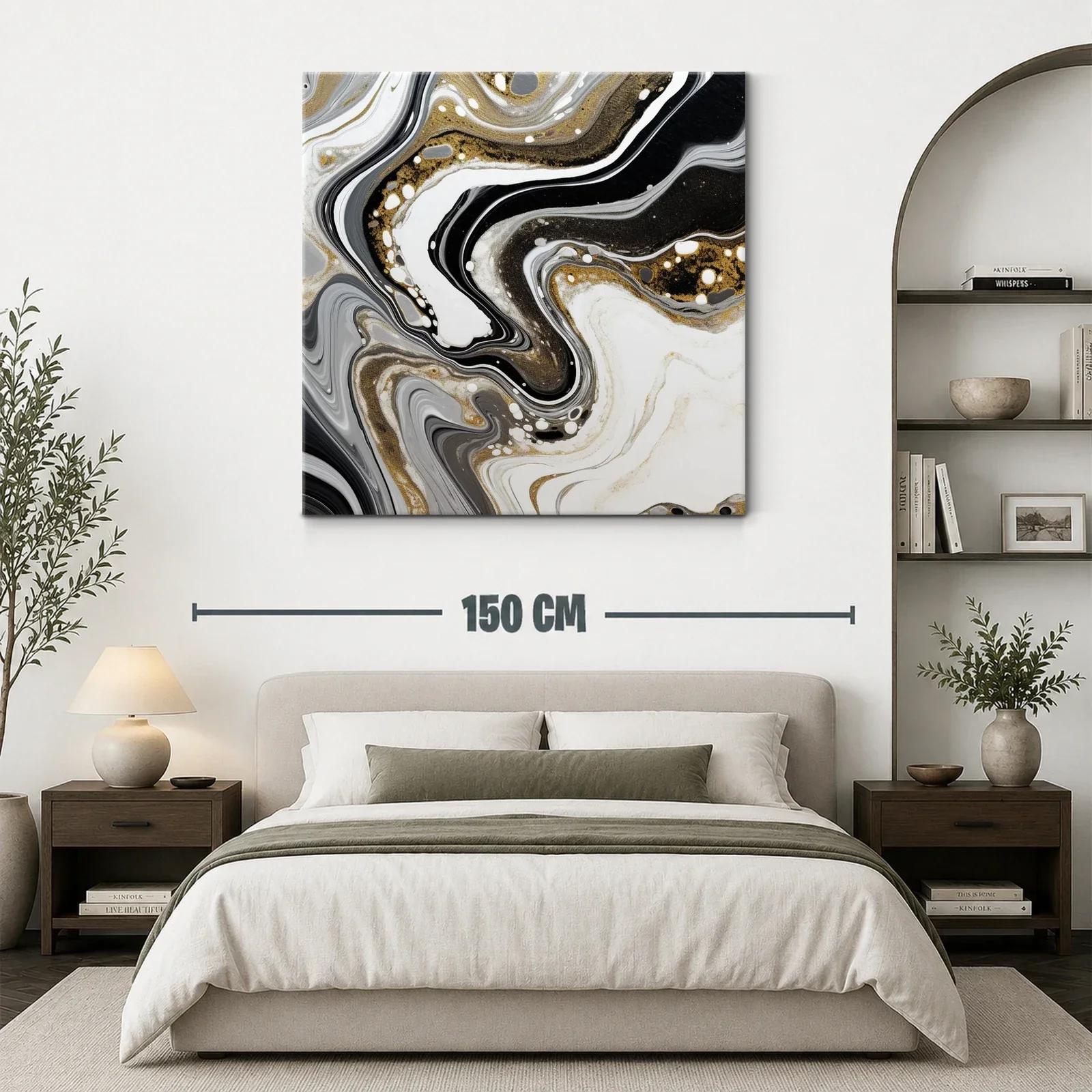 Abstracción en tonos negro blanco y dorado elegante y moderna — miniatura 3