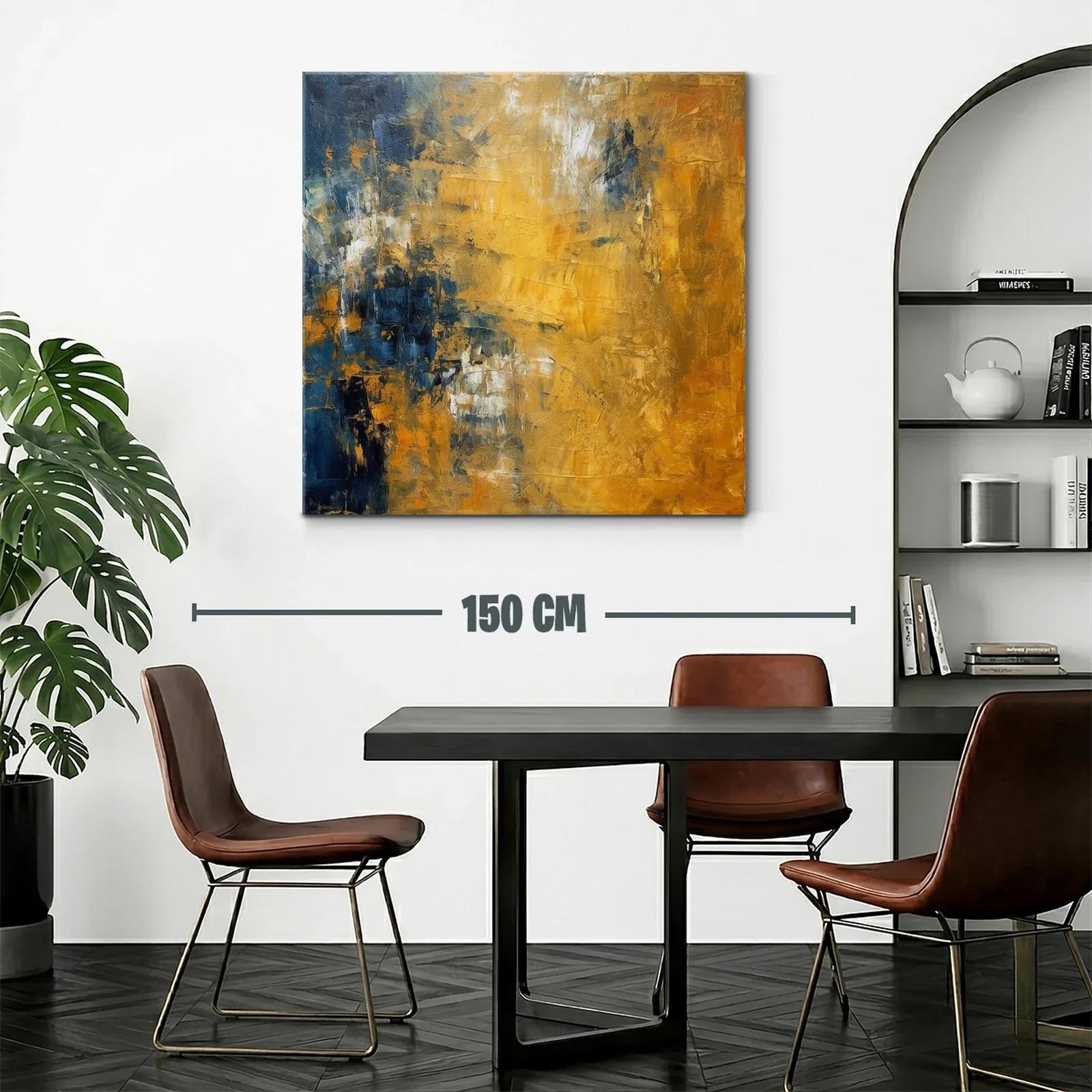 Cuadro abstracto en tonos dorados y azul profundo — miniatura 2