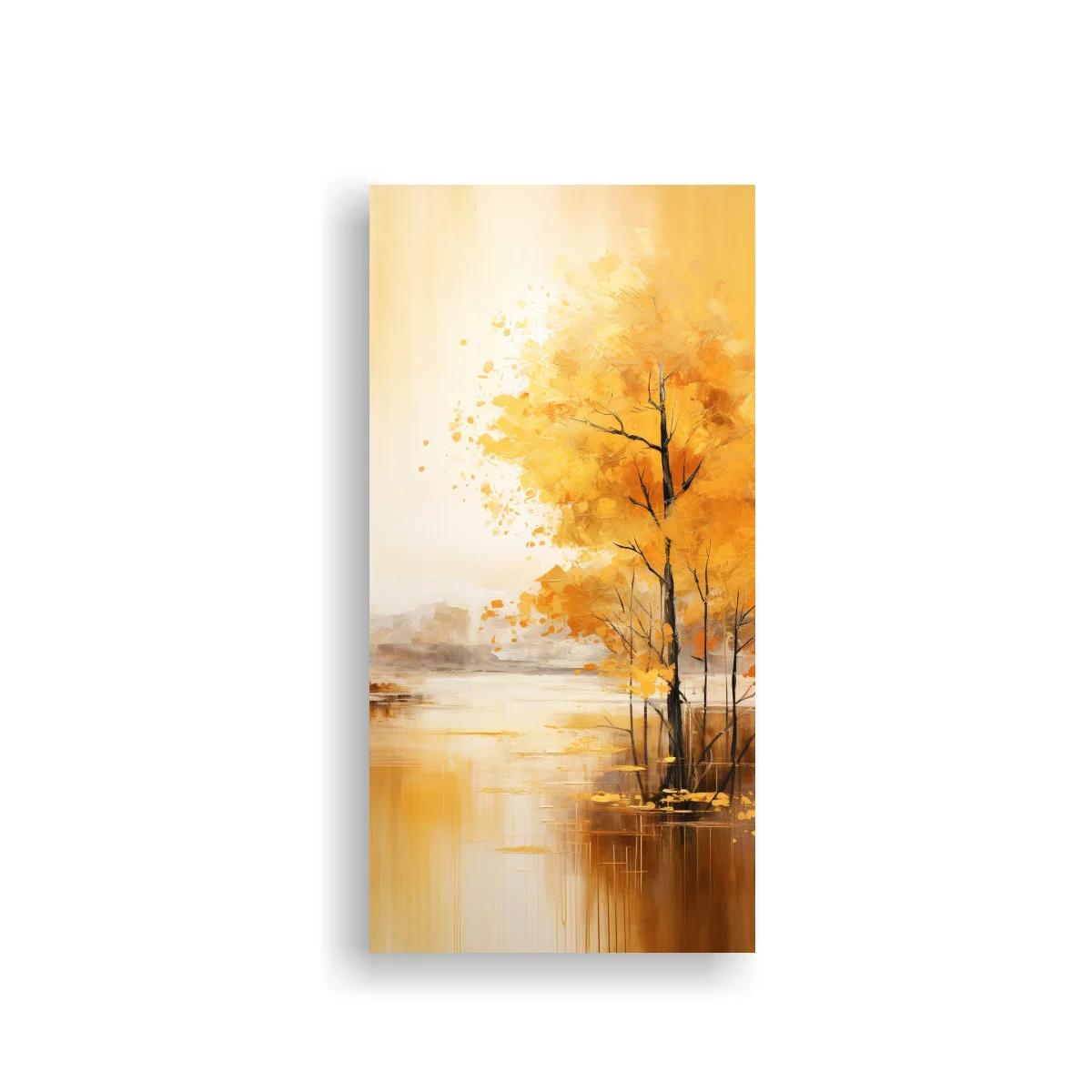 Cuadro árbol otoñal junto al agua con reflejos suaves