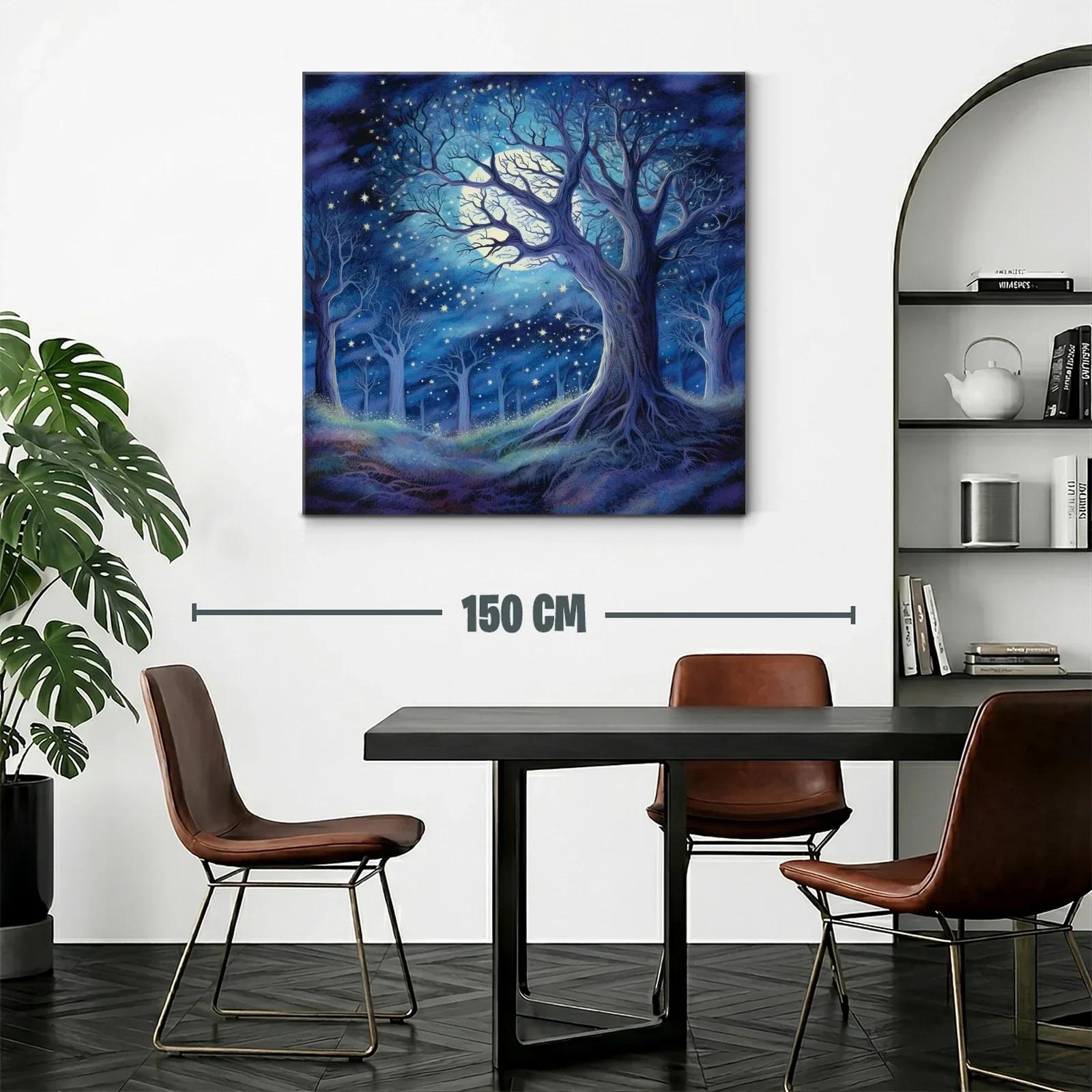 Bosque encantado bajo luna brillante y estrellas — miniatura 2