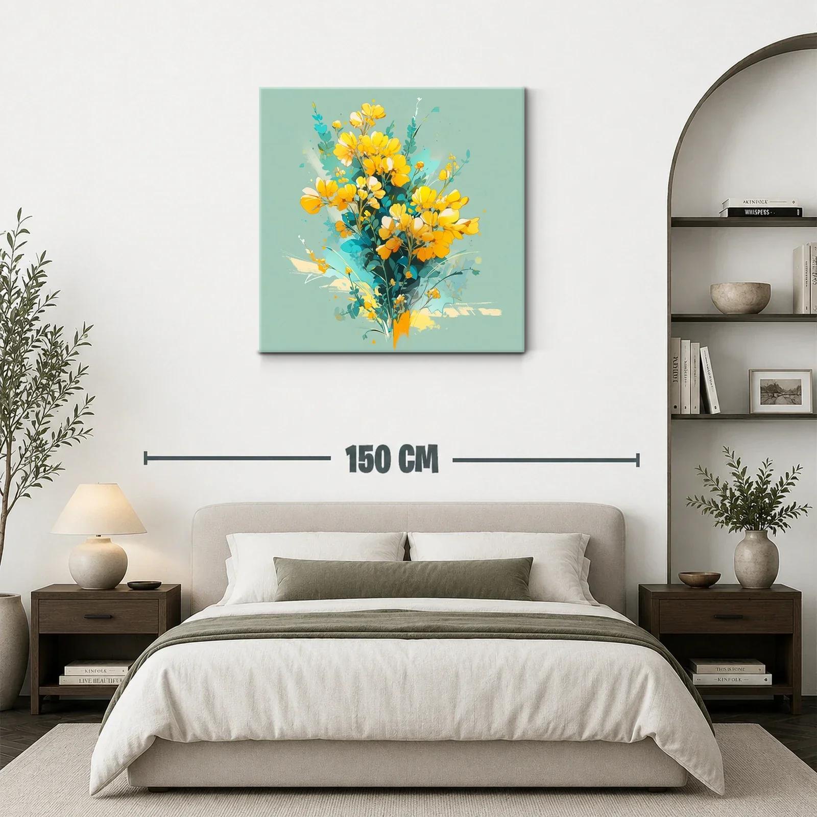 Cuadro floral vibrante con tonos amarillos y verdes — miniatura 3