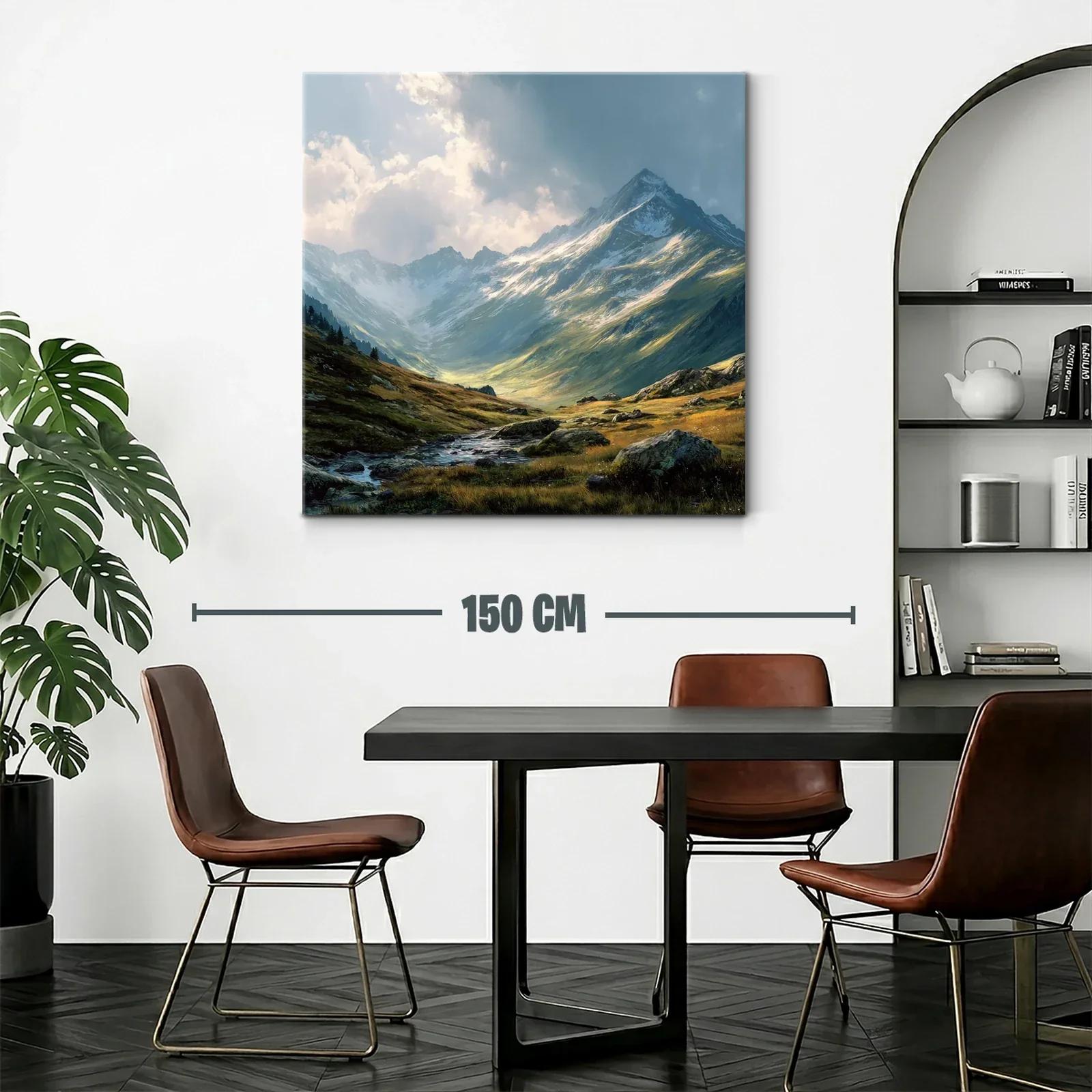 Paisaje de montaña con cielo dramático y río sereno — miniatura 2