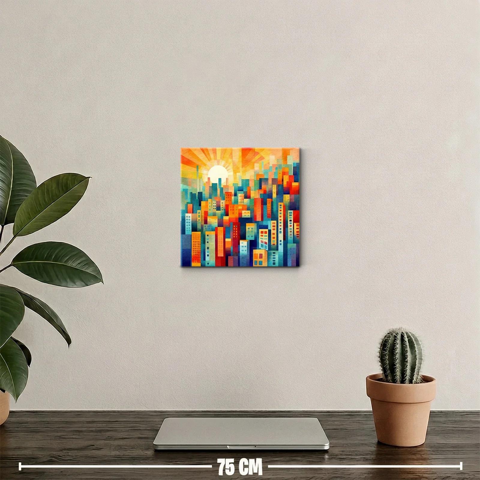Ciudad vibrante con sol radiante al amanecer — miniatura 2