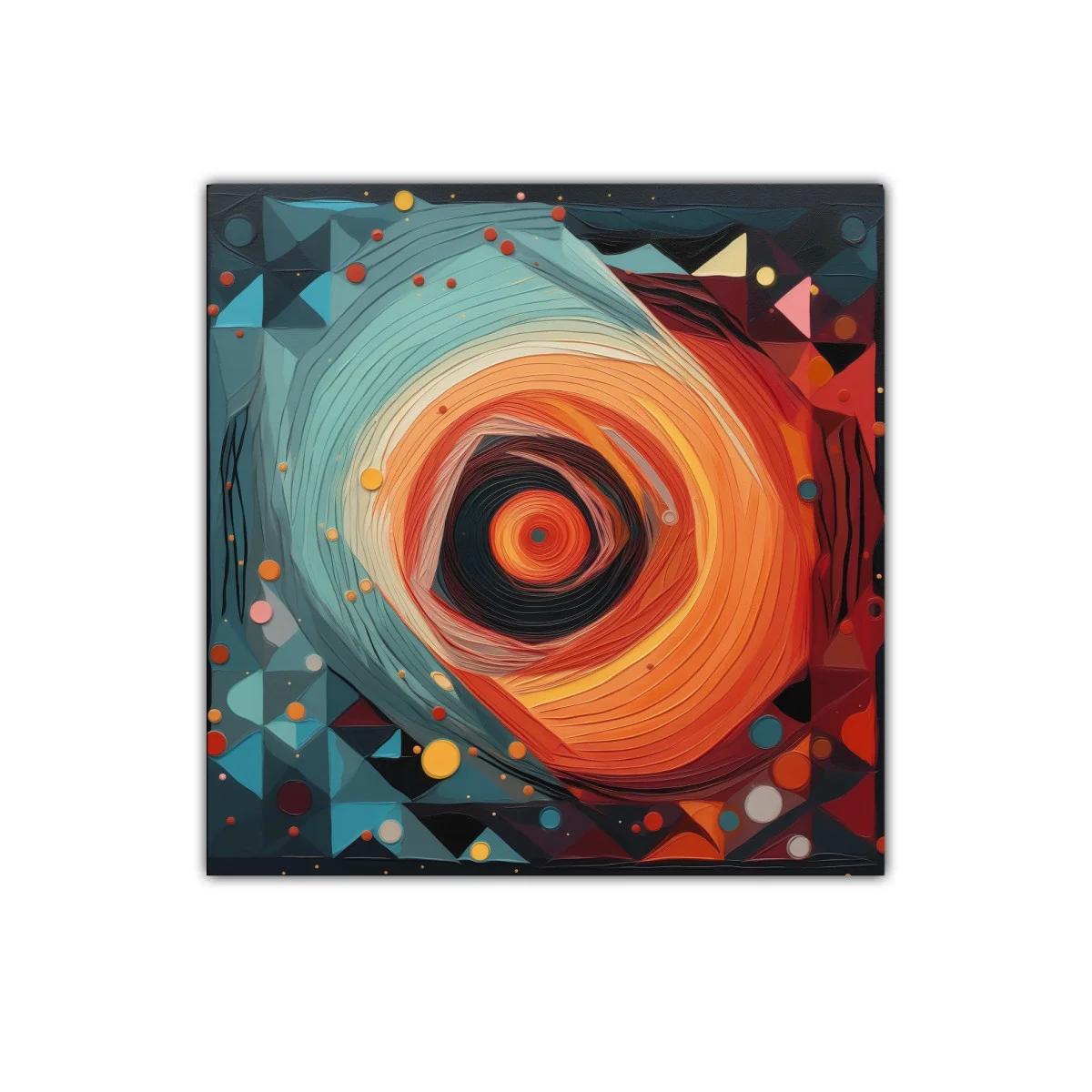 Cuadro abstracto con movimiento circular en tonos cálidos y fríos — imagen principal