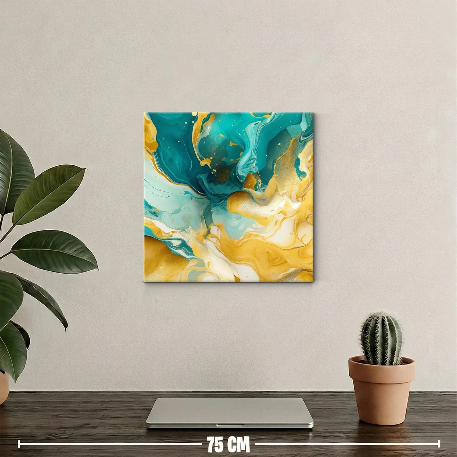 Cuadro abstracto con vibrantes tonos dorados y turquesas — miniatura 2
