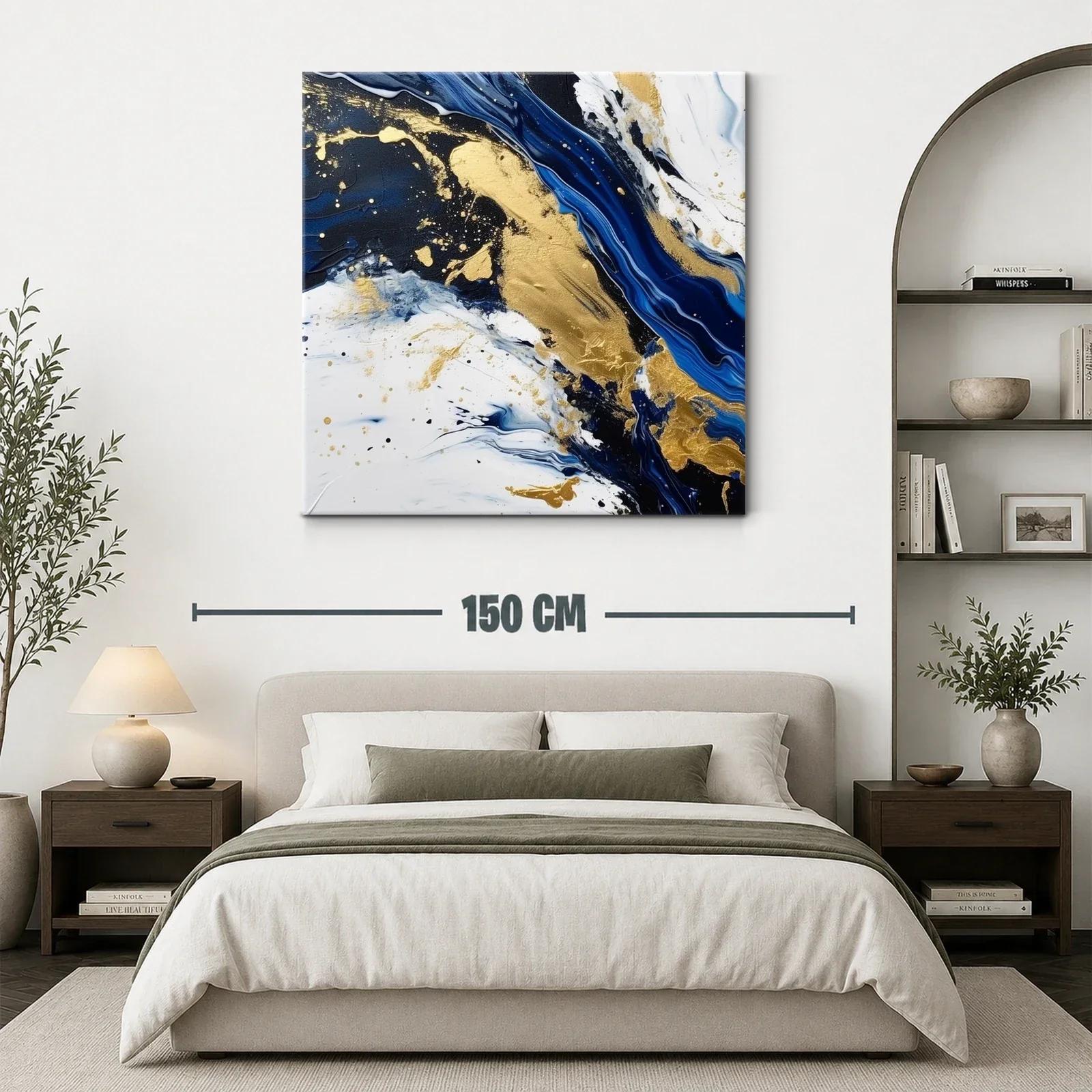 Composición abstracta en azul marino blanco y dorado — miniatura 3