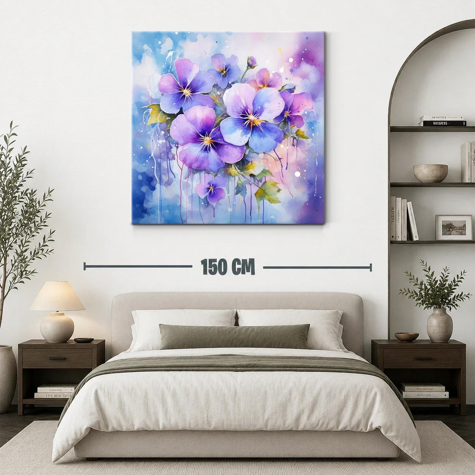Cuadro con flores violetas y azules en tonos acuarela delicados — miniatura 3