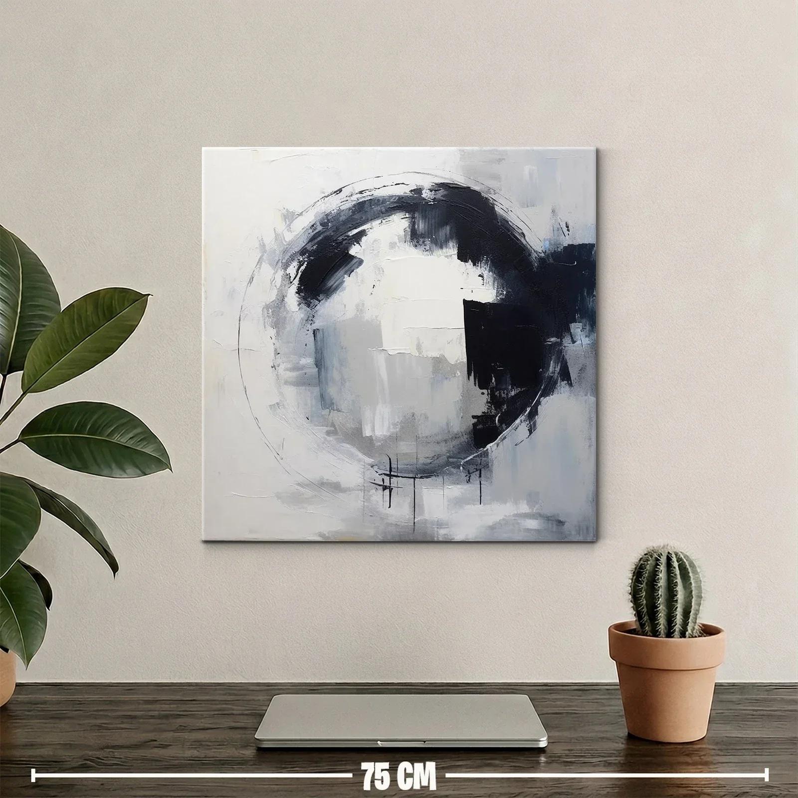 Cuadro abstracto con círculo de tonos grises y negros — miniatura 2