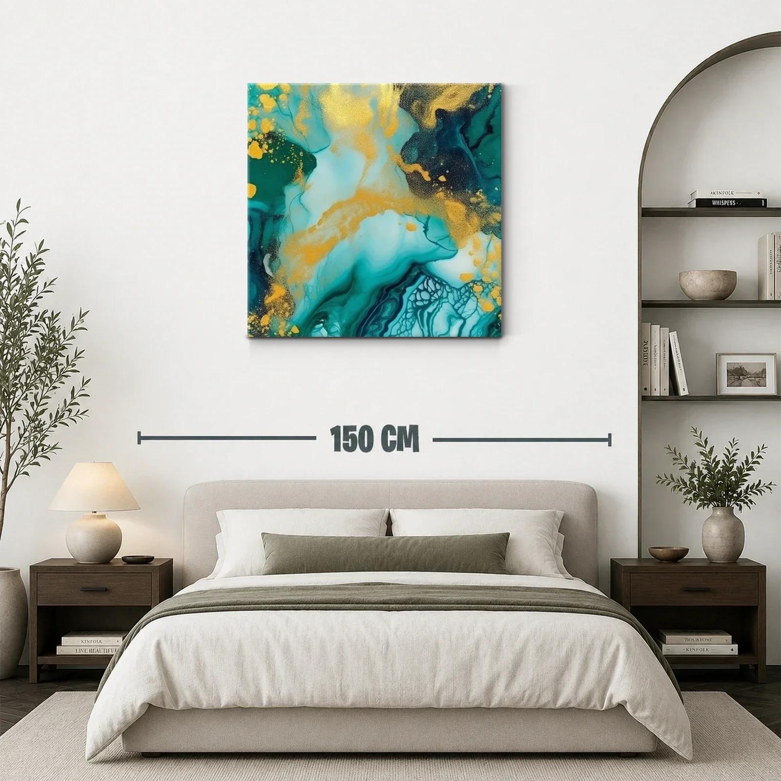 Vida marina abstracta con tonos turquesa y dorados brillantes — miniatura 3