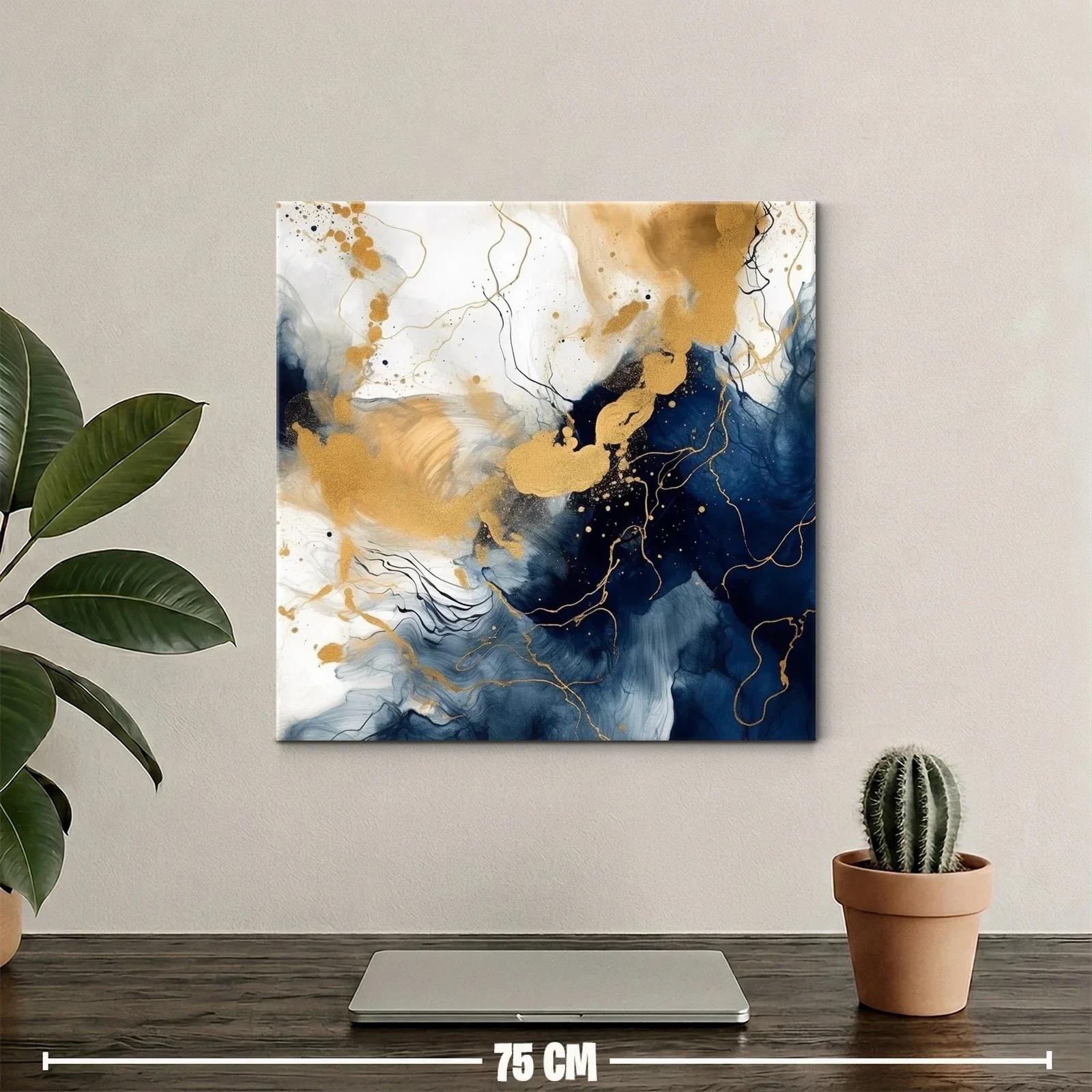 Cuadro abstracto tonos dorados y azul marino elegante — miniatura 2