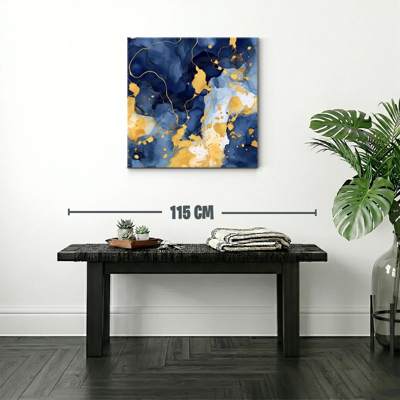 Cuadro abstracto elegante en tonos azul intenso y dorado — miniatura 2