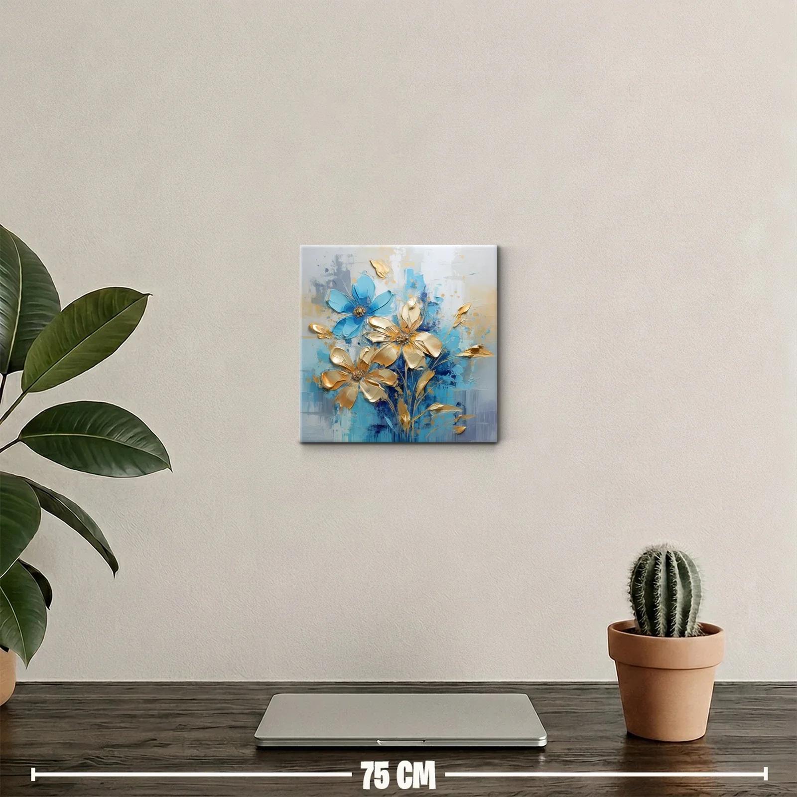 Flores doradas y azules con textura en composición elegante — miniatura 2