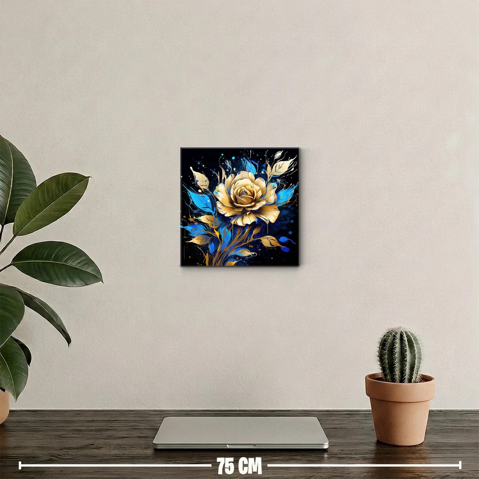 Rosa dorada con hojas azules sobre fondo oscuro — miniatura 2