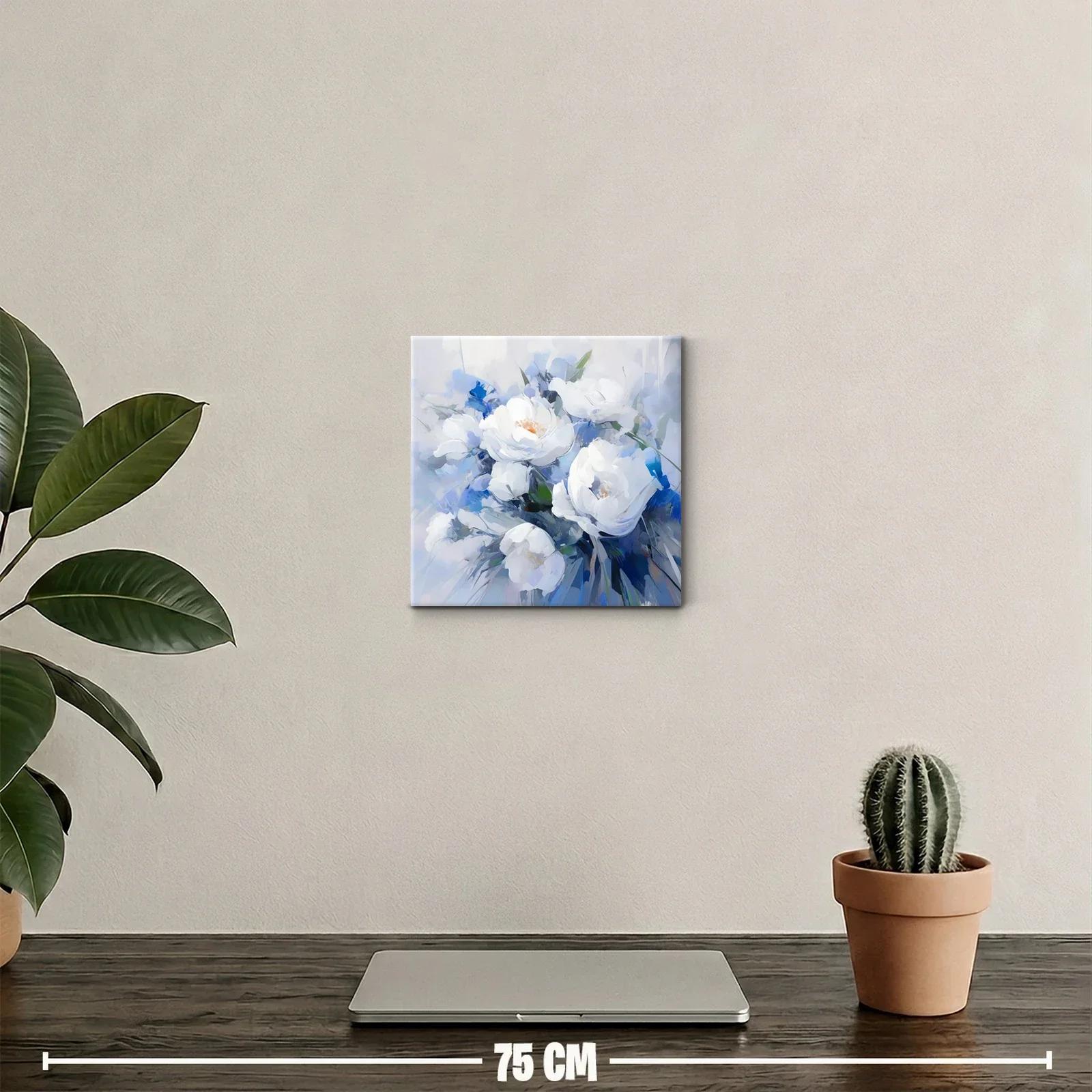 Cuadro decorativo con flores blancas y tonos azules suaves — miniatura 2