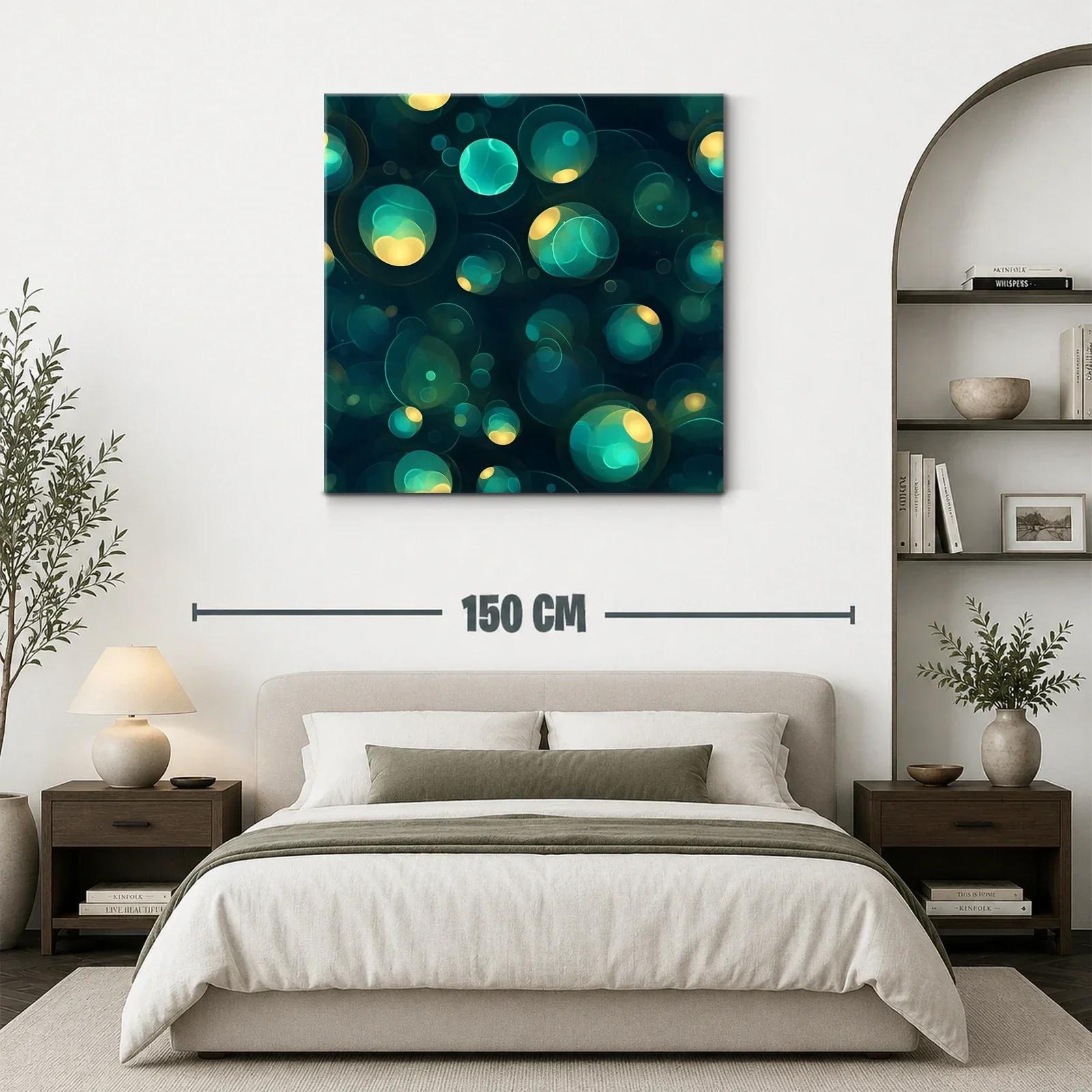 Cuadro abstracto con esferas luminosas en tonos azul y amarillo — miniatura 3