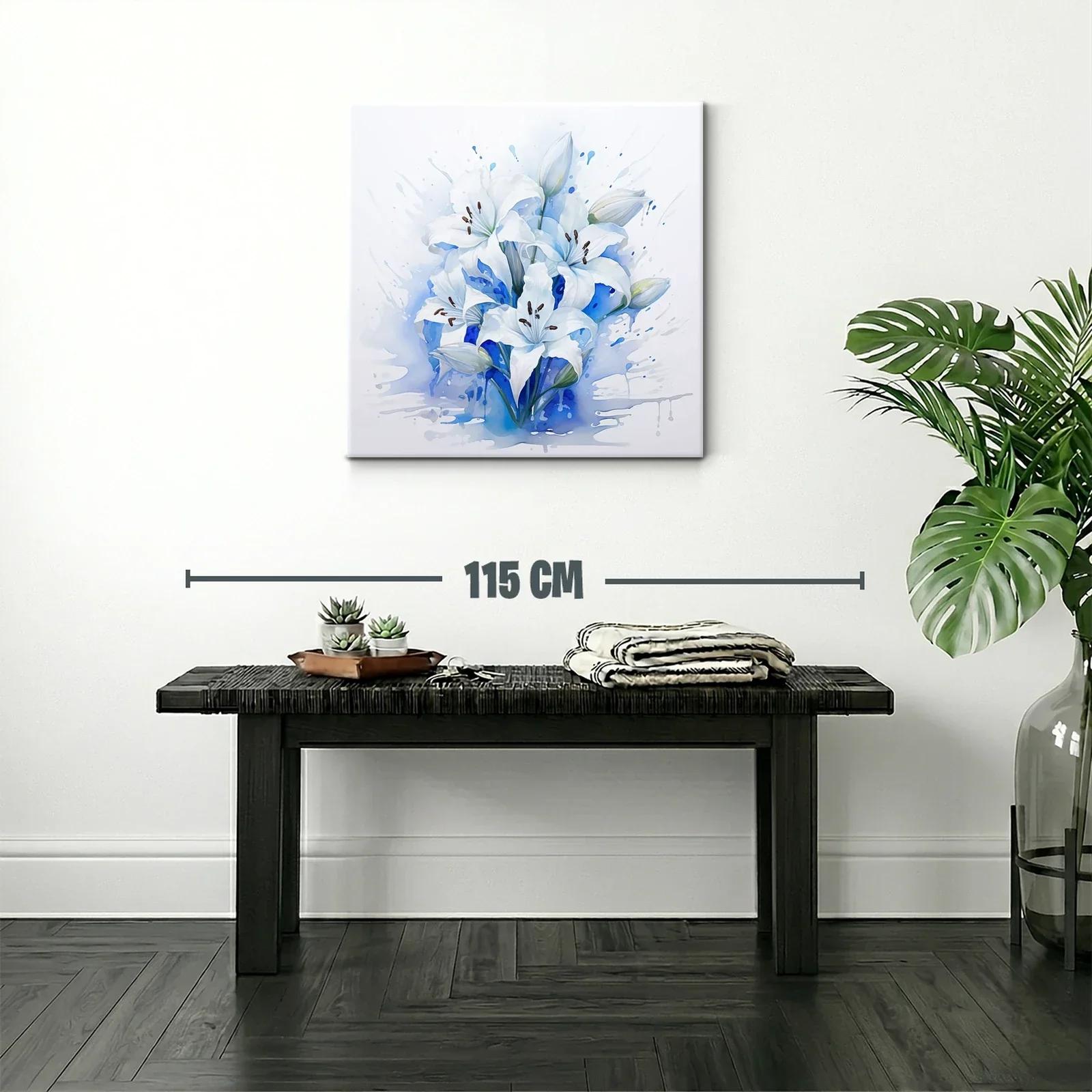 Cuadro floral con lirios blancos sobre fondo azul — miniatura 2